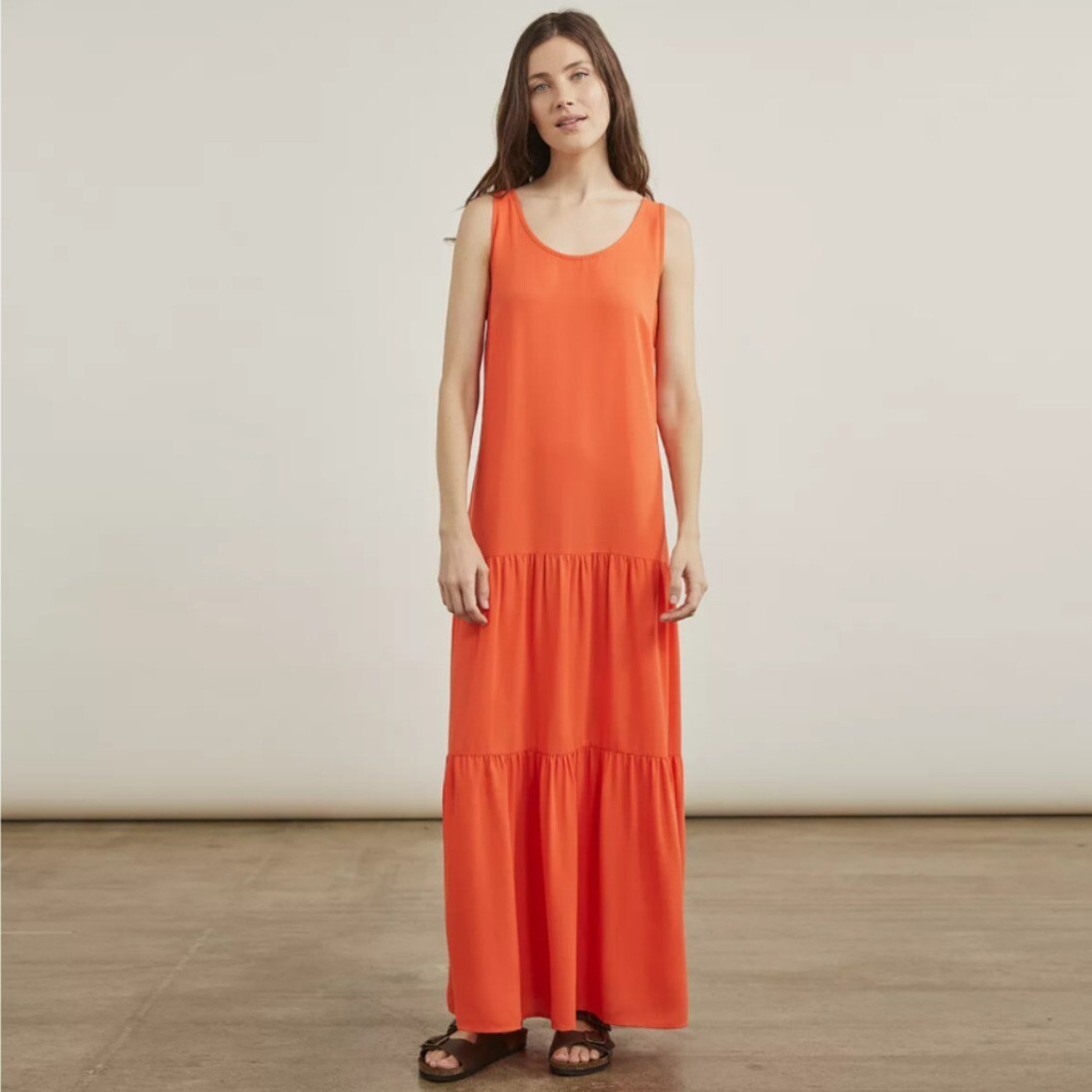 Elizabeth and James Maxi Tank Dress Tiered Flame Orange XL Vibrant Bold Chic