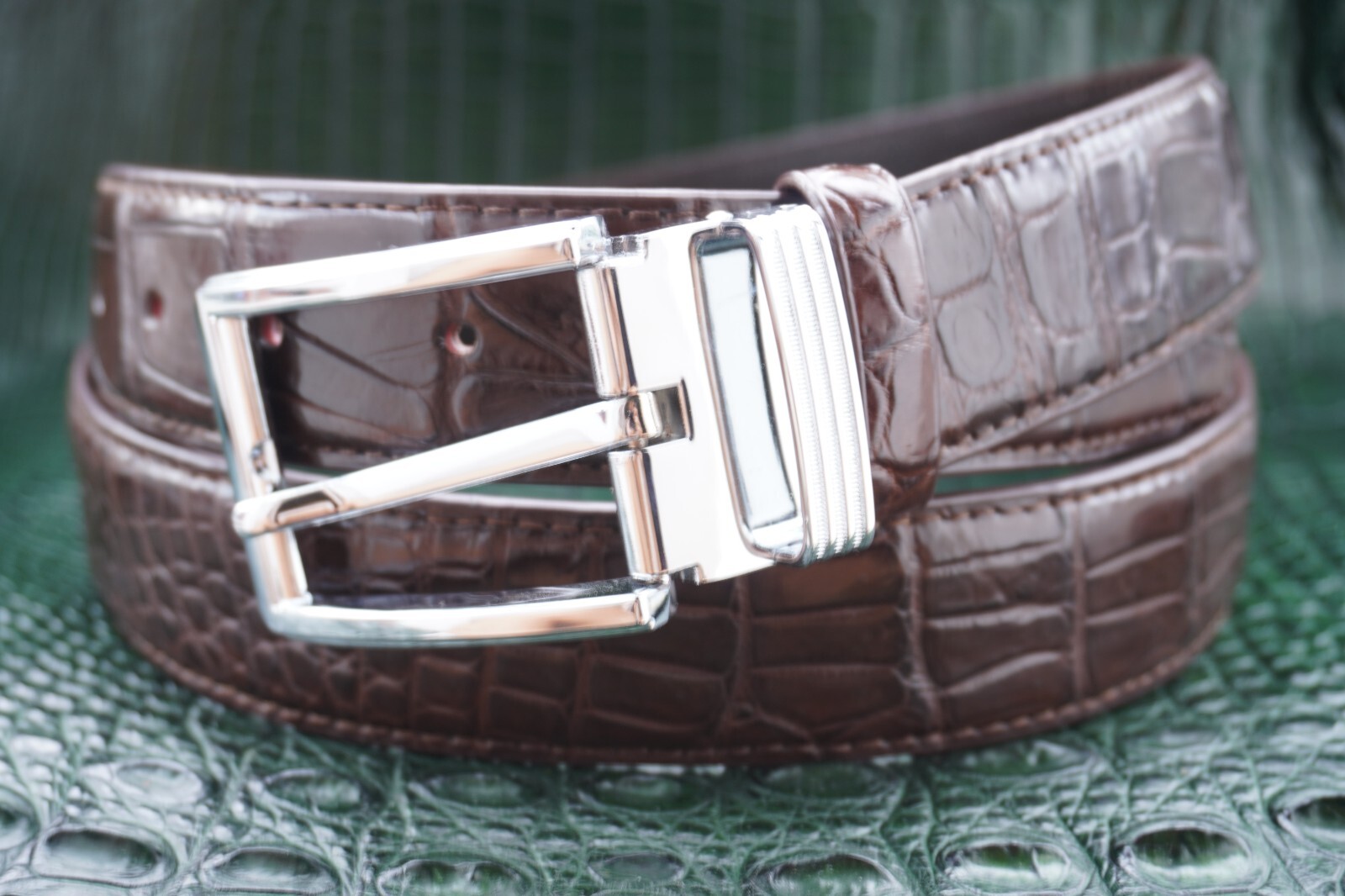 W1.3 inch Brown Real Crocodile Belly Leather Skin Men’s Belt Pin Buckle #D23