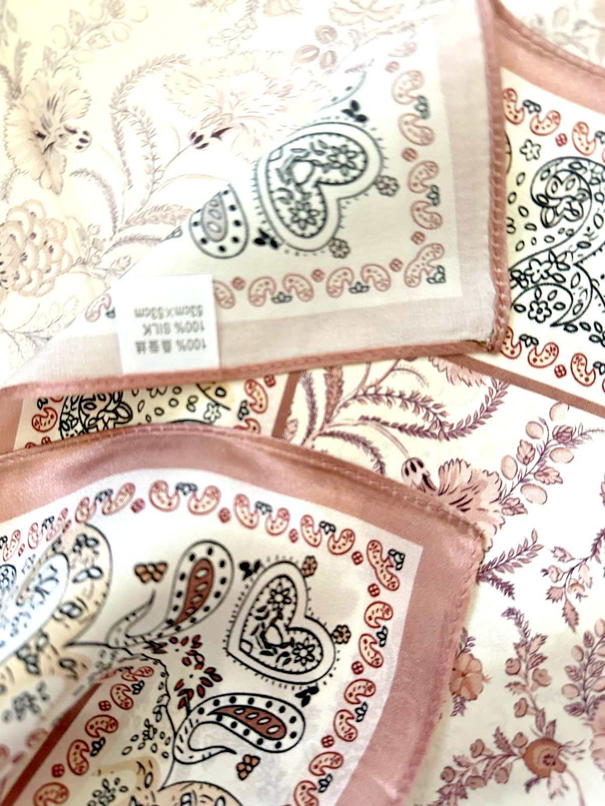 21”X21″Pink Brown Paisley Print Pure Mulberry Satin Silk12momme Scarf 53x53cm620