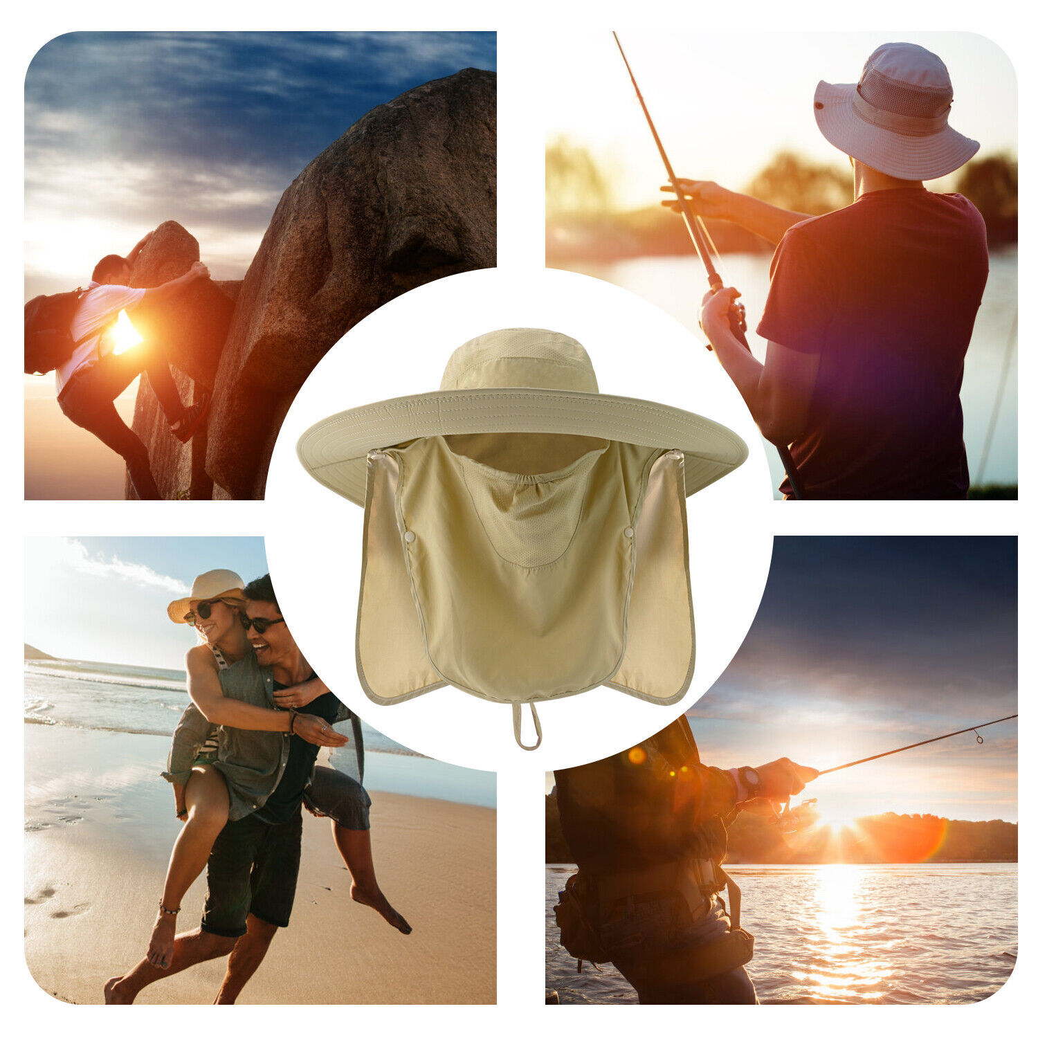 Wide Brim Sun Hat UV Protection Bucket Cap For Hiking Camping Fishing Safari Men