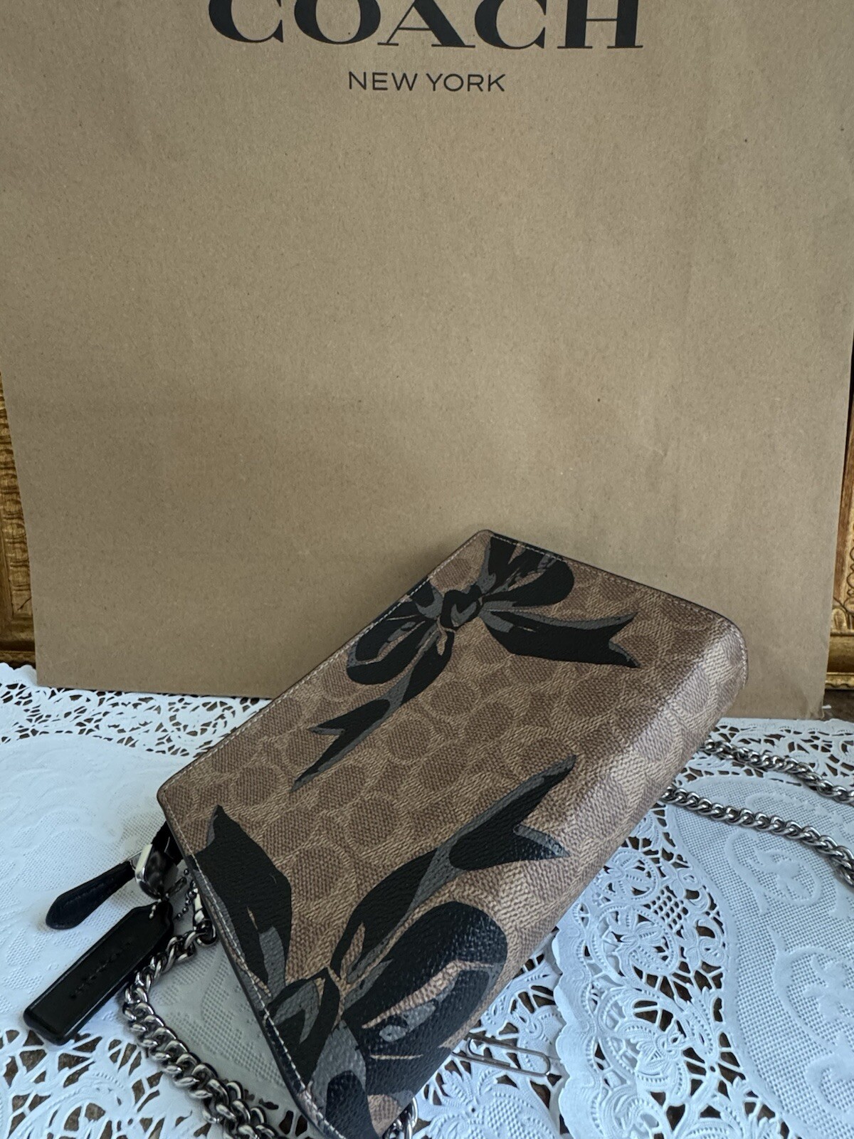 NWT COACH Slim Crossbody Bag in Signature Canvas & Leather With Bow Print Multi