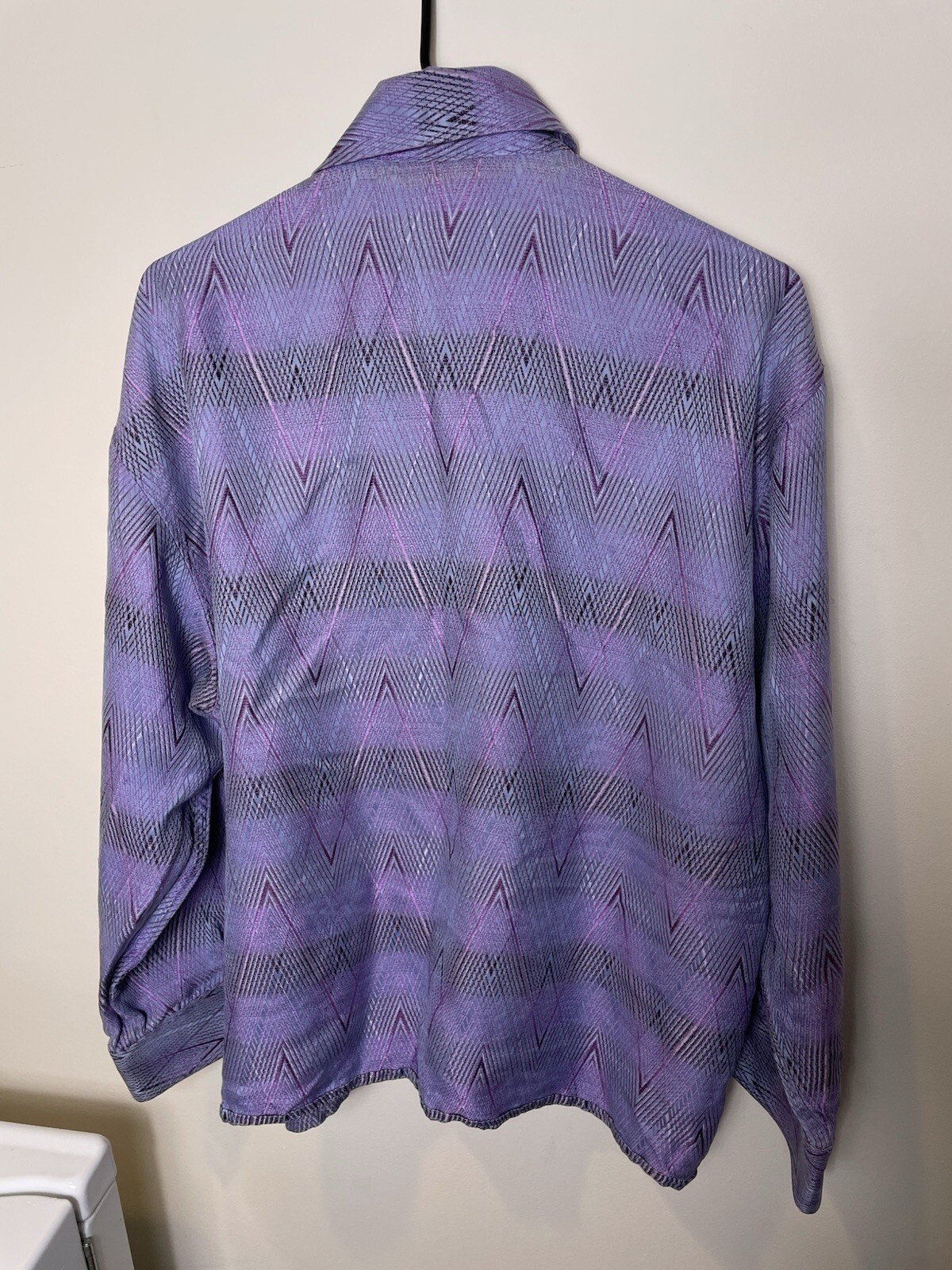 Creme De Silk CDS Metallic Silk Men’s Shirt XL Purple Pattern