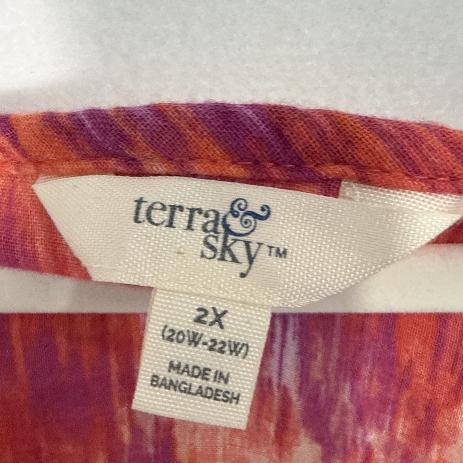 Terra Sky Vibrant Multicolor Watercolor Top 2X 20W-22W 100% Cotton Comfy Relaxed