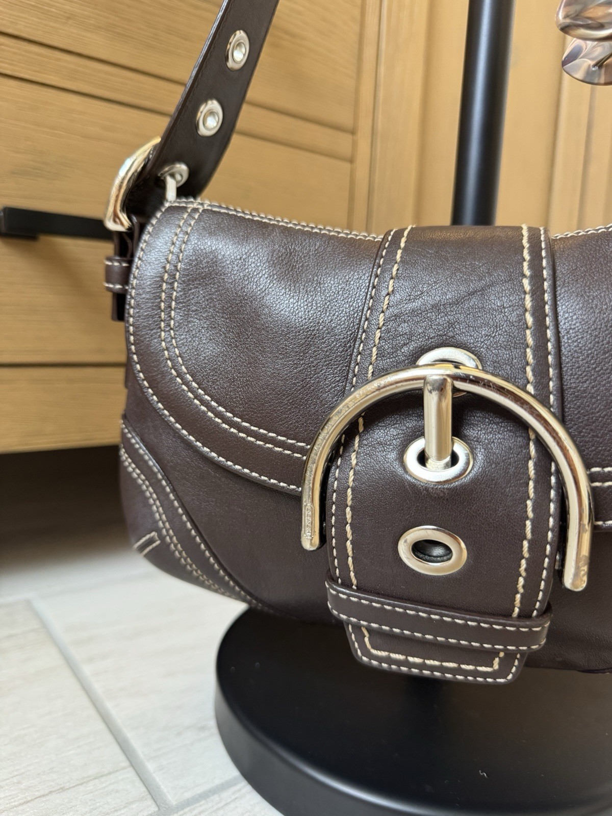 Coach Brown Soho Small Shoulder Bag Buckle Flap Magnetic, Silver