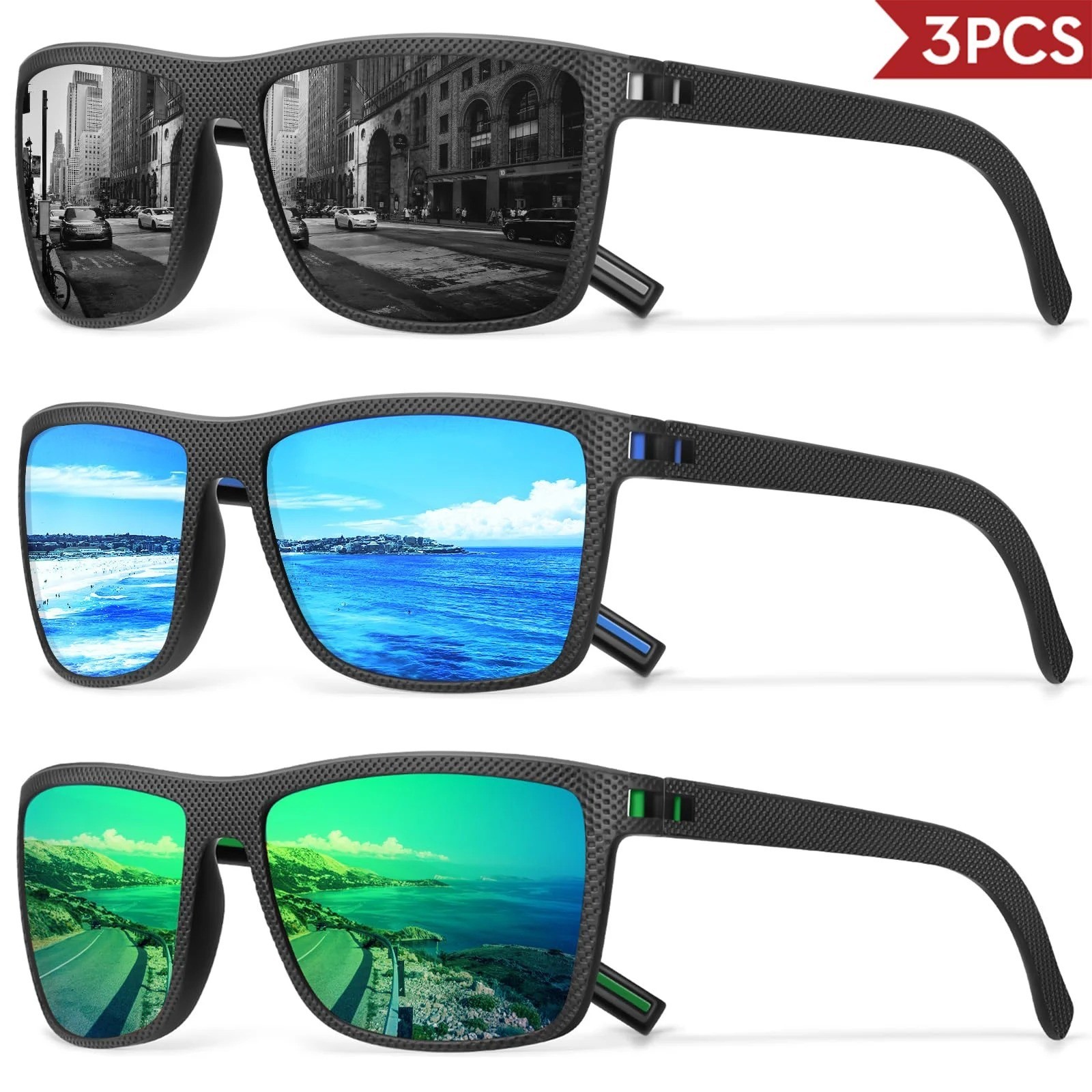 3/4 Pack New Designer Box Polarized Colorful Sunglasses for Men and Women