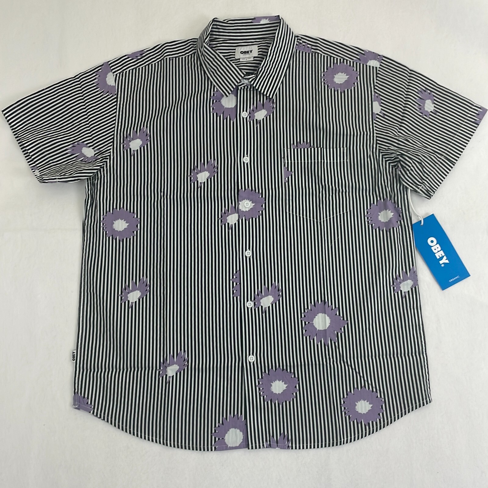 Obey Organic Woven Button Up SS Shirt Men 181210360 Black Striped Multi Void L