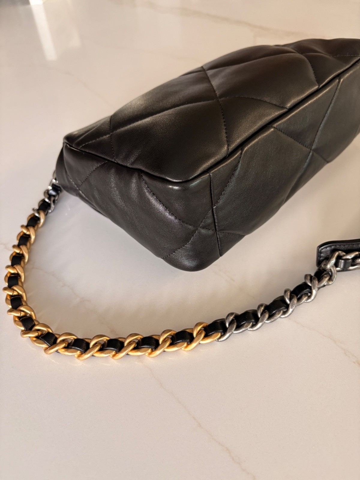 Authentic Chanel 19 in black Lambskin with mixed hardware size small