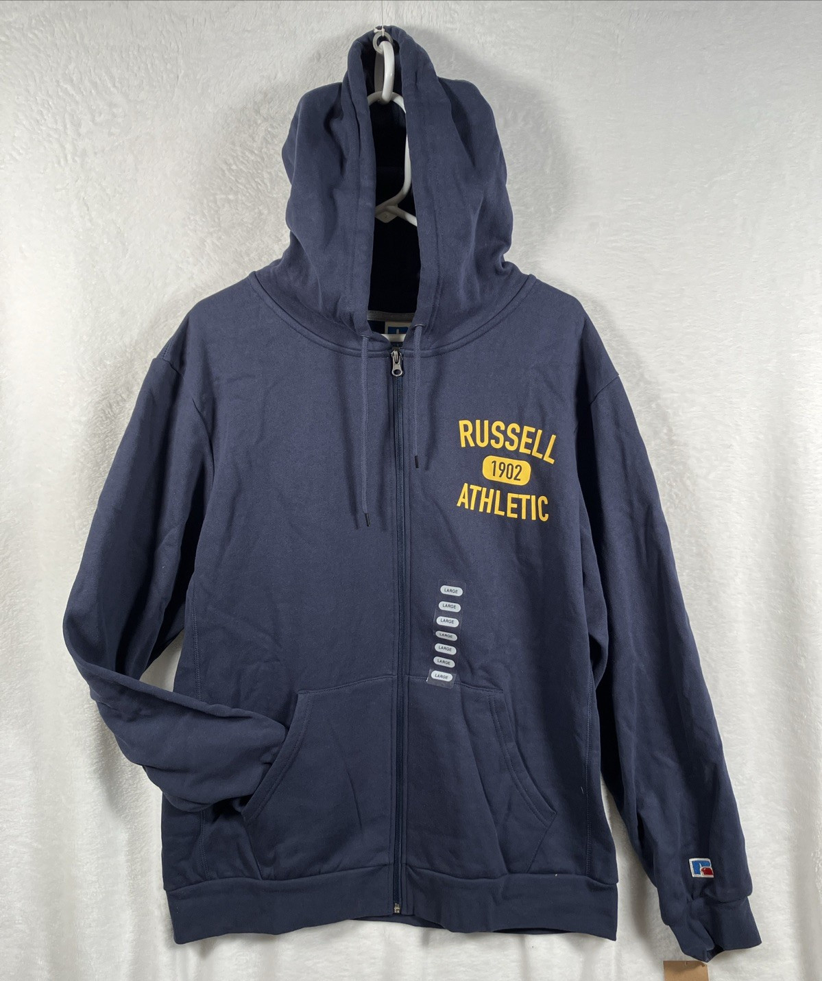 Russell Athletic Full Zip Hoodie Jacket Navy Blue Mens Large 1902 Logo NWT