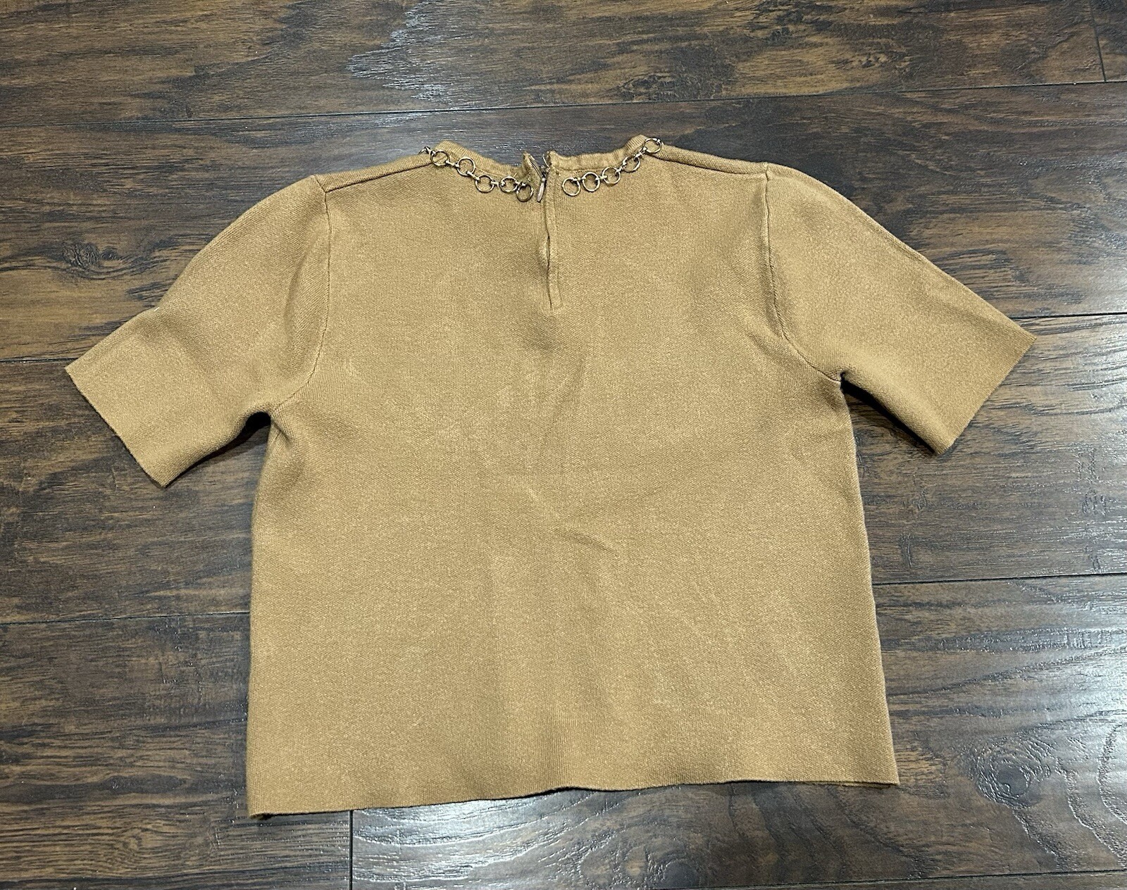 Zara Knit Blouse Top Shirt Large Caramel Color