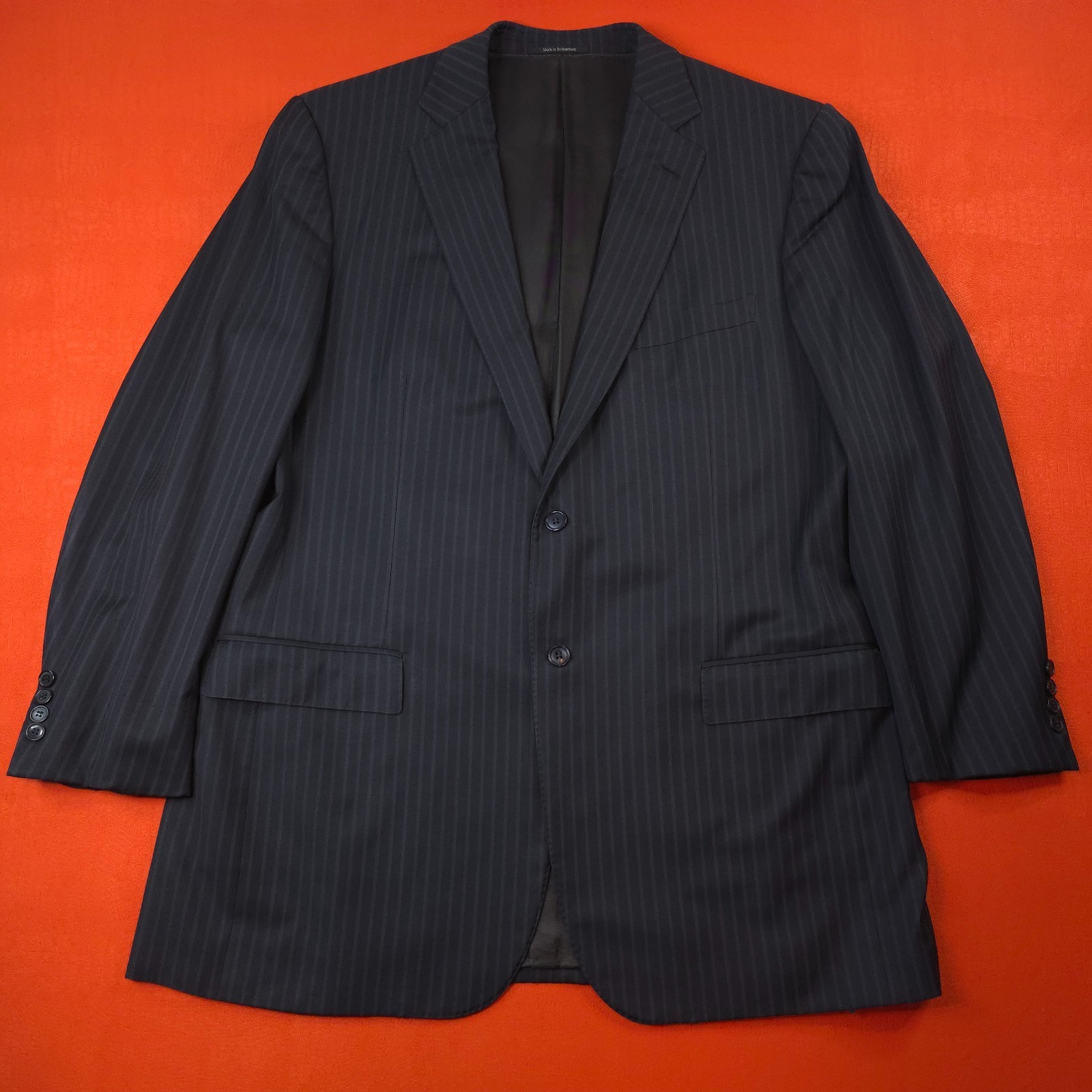 Ermenegildo Zegna Suit Jacket Blazer 48L EU 58L Navy Blue Pinstripe Wool Swiss