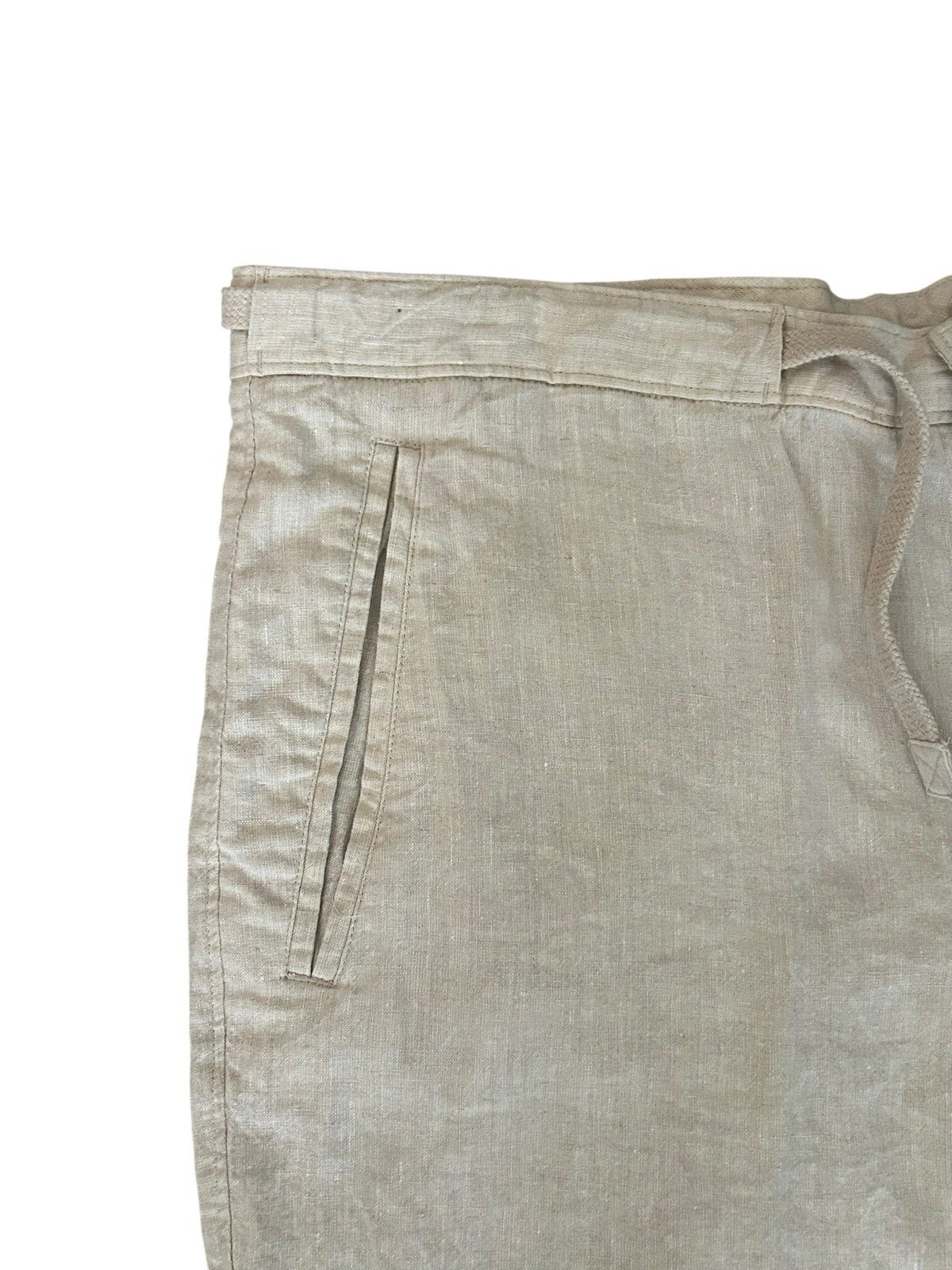 Tasso Elba 100% Linen Chino Pants Beige Semi Sheer 36×27 Coastal Lightweight