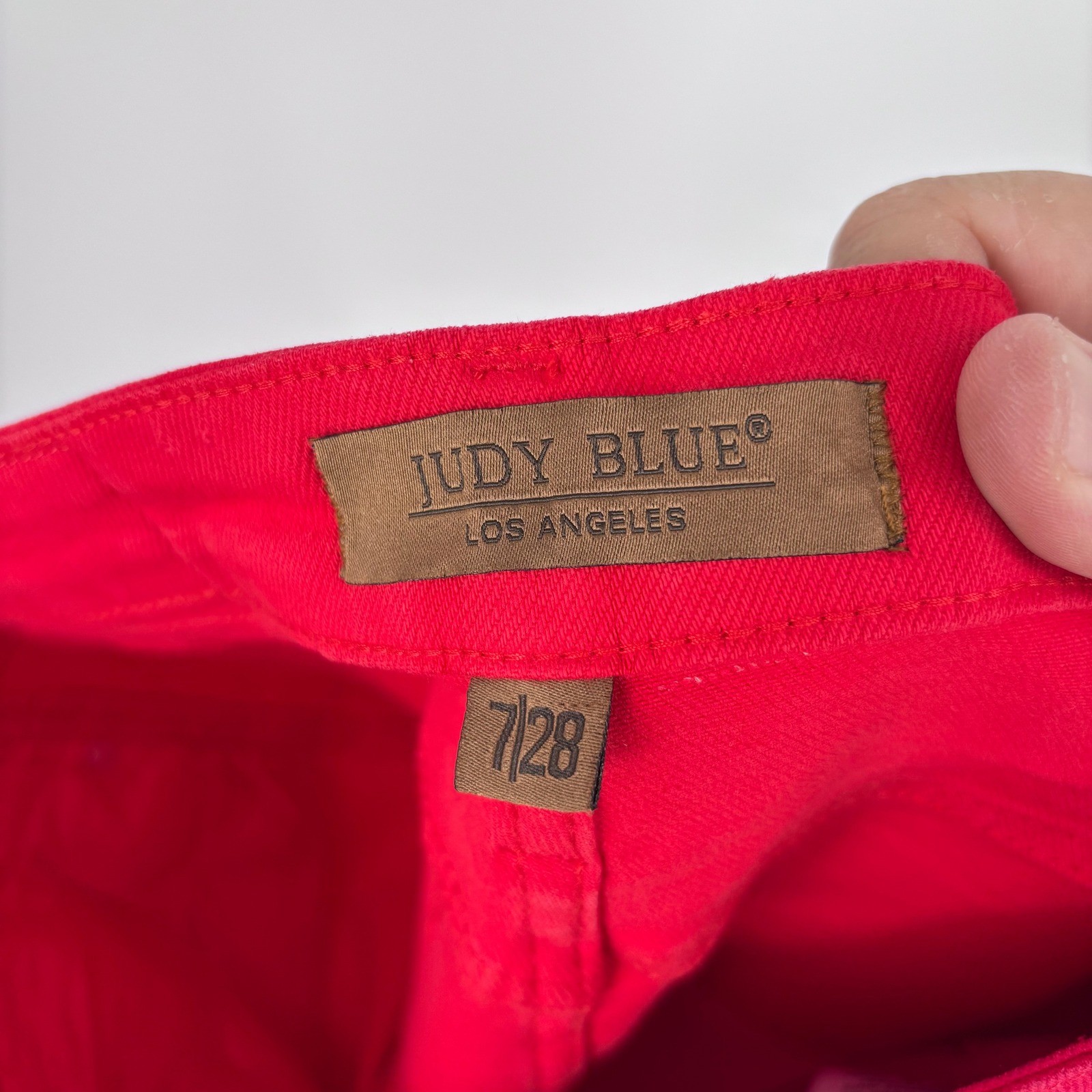 Judy Blue 90’s High Rise Straight Jeans Womens 7/28 Red Stretch Garment Dyed NEW