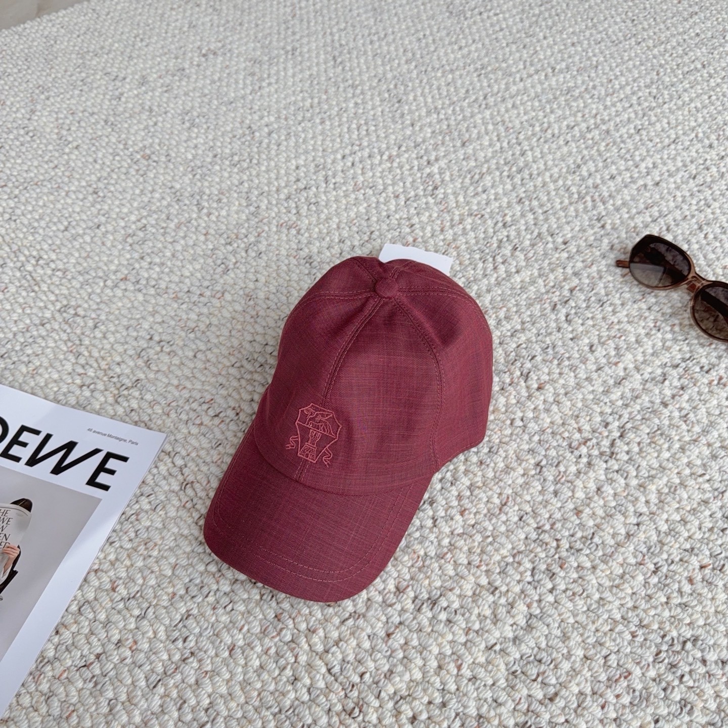 Brunello Cucinelli burgundy cotton cap, new, one-size adjustable, unisex.