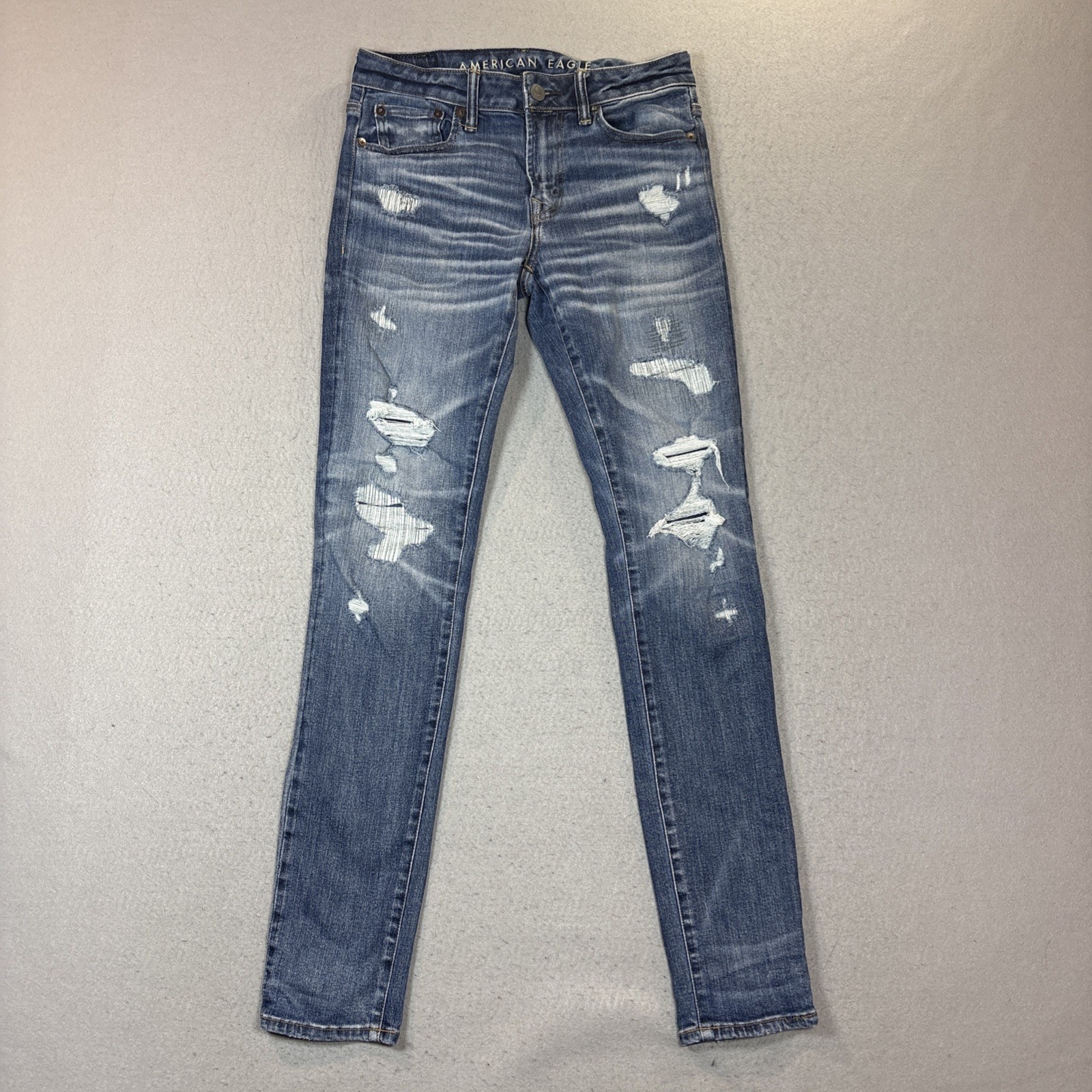 American Eagle Next Level Flex Men 30X34 Skinny Blue Medium Wash Distressed Jean