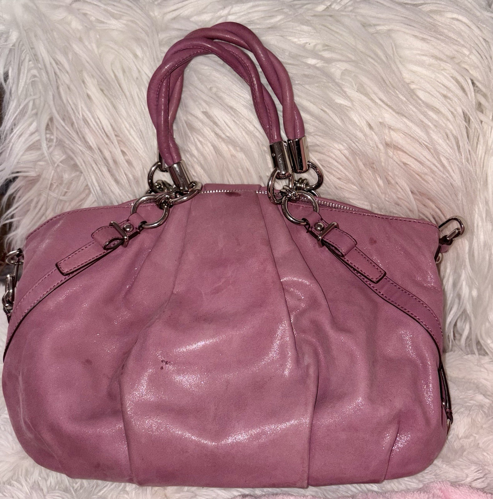 Coach Madison Sophia Medium Pink Berry Leather Satchel Handbag $398