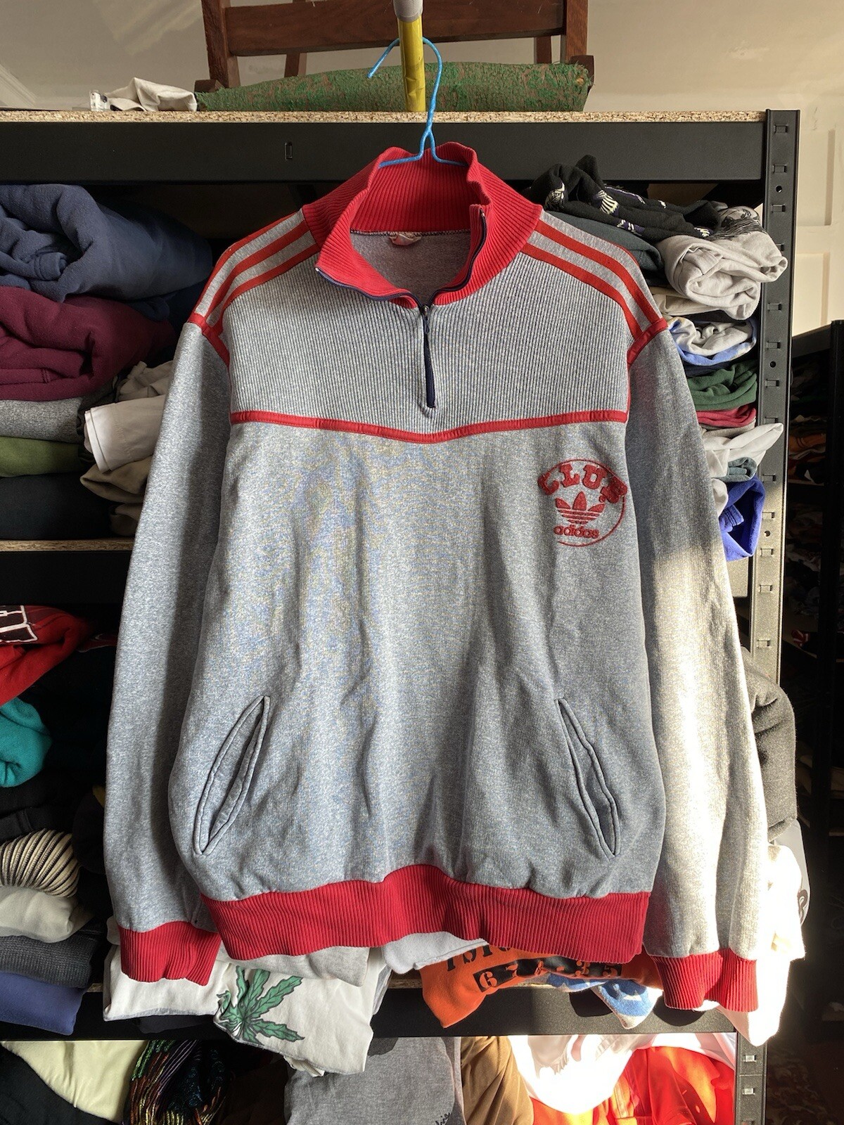 70s Adidas Club Gray 1/3 Zip Bomber Sweatshirt High Neck France Made Mens M Sz