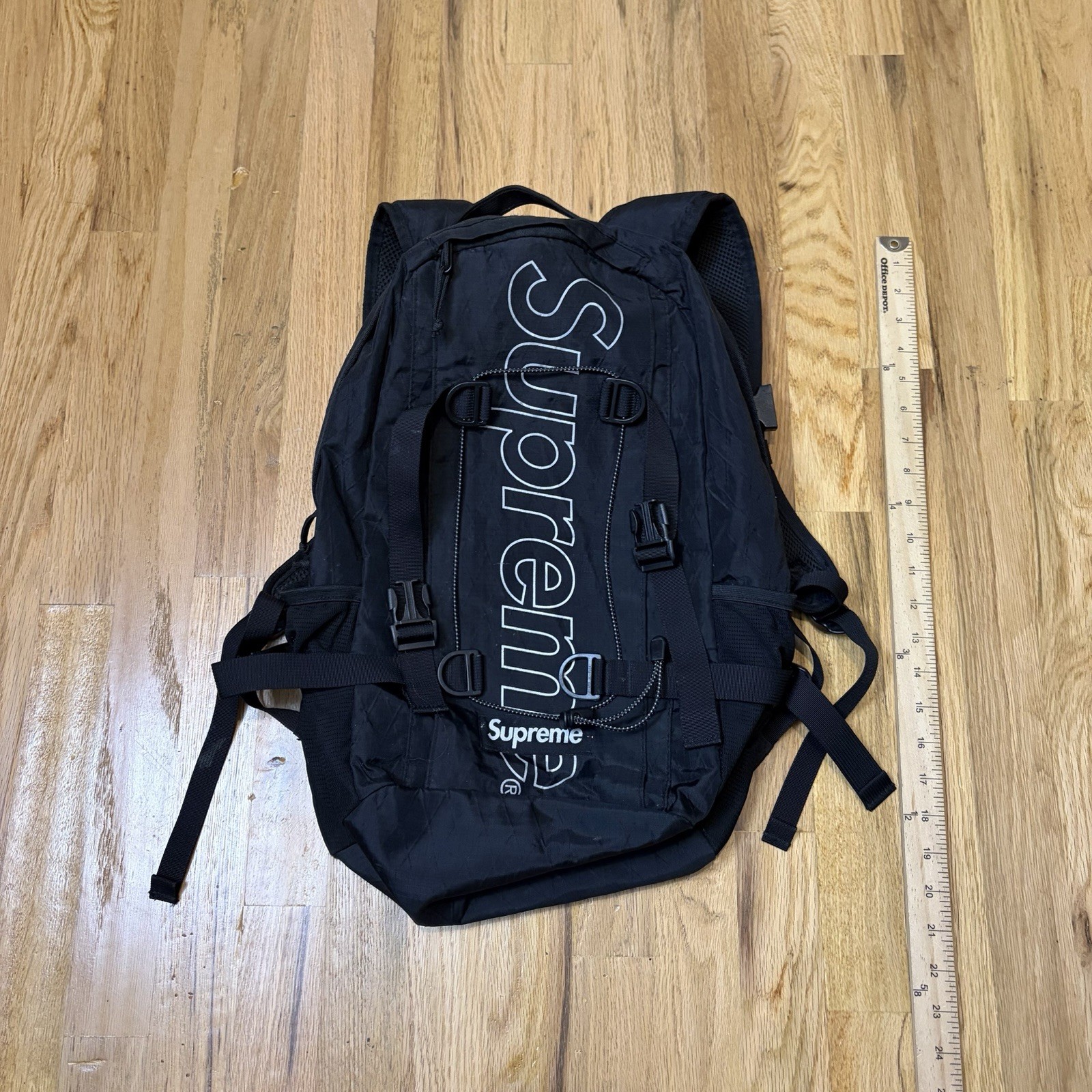Supreme FW18 backpack Water/Abrasion Resistant Black W Silver Logo Chest Strap
