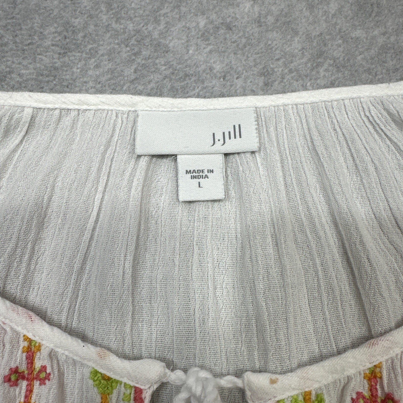 J Jill Top Large White Embroidered Gauze Beach Casual Cottagecore Boho Peasant