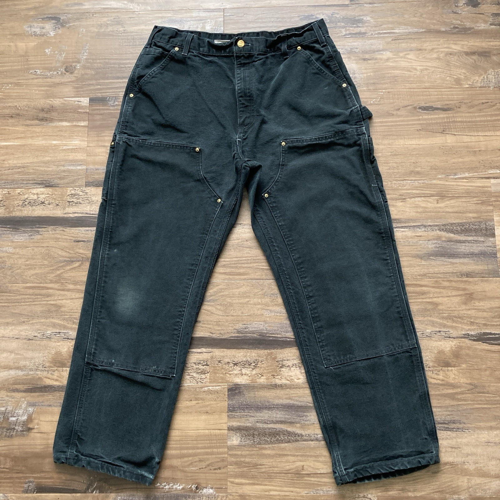 VTG Carhartt B01 BLK Double Knee Work Pants Mens 36×30 (Fits 34×29) Distressed