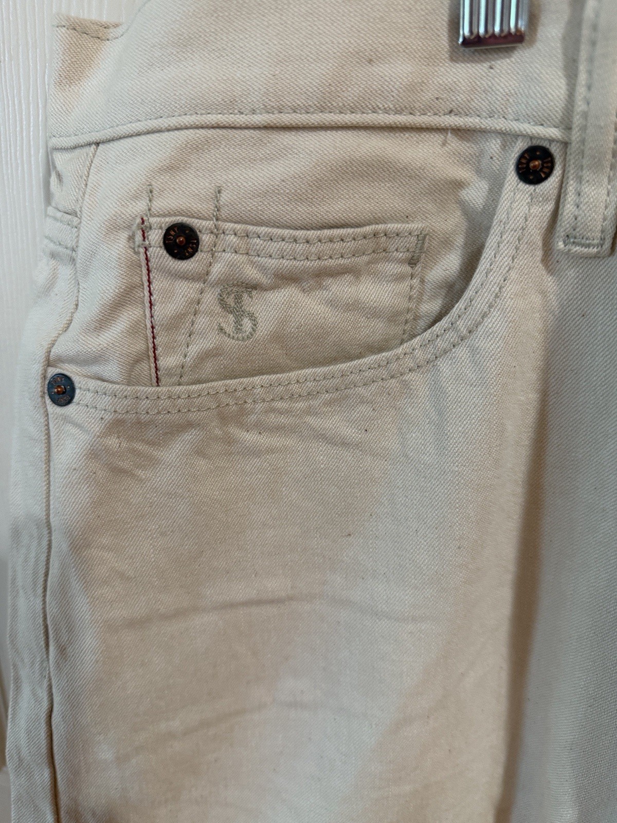 Todd Snyder Cream Straight Fit Button Fly Jeans Sz 34/32. New. Box1