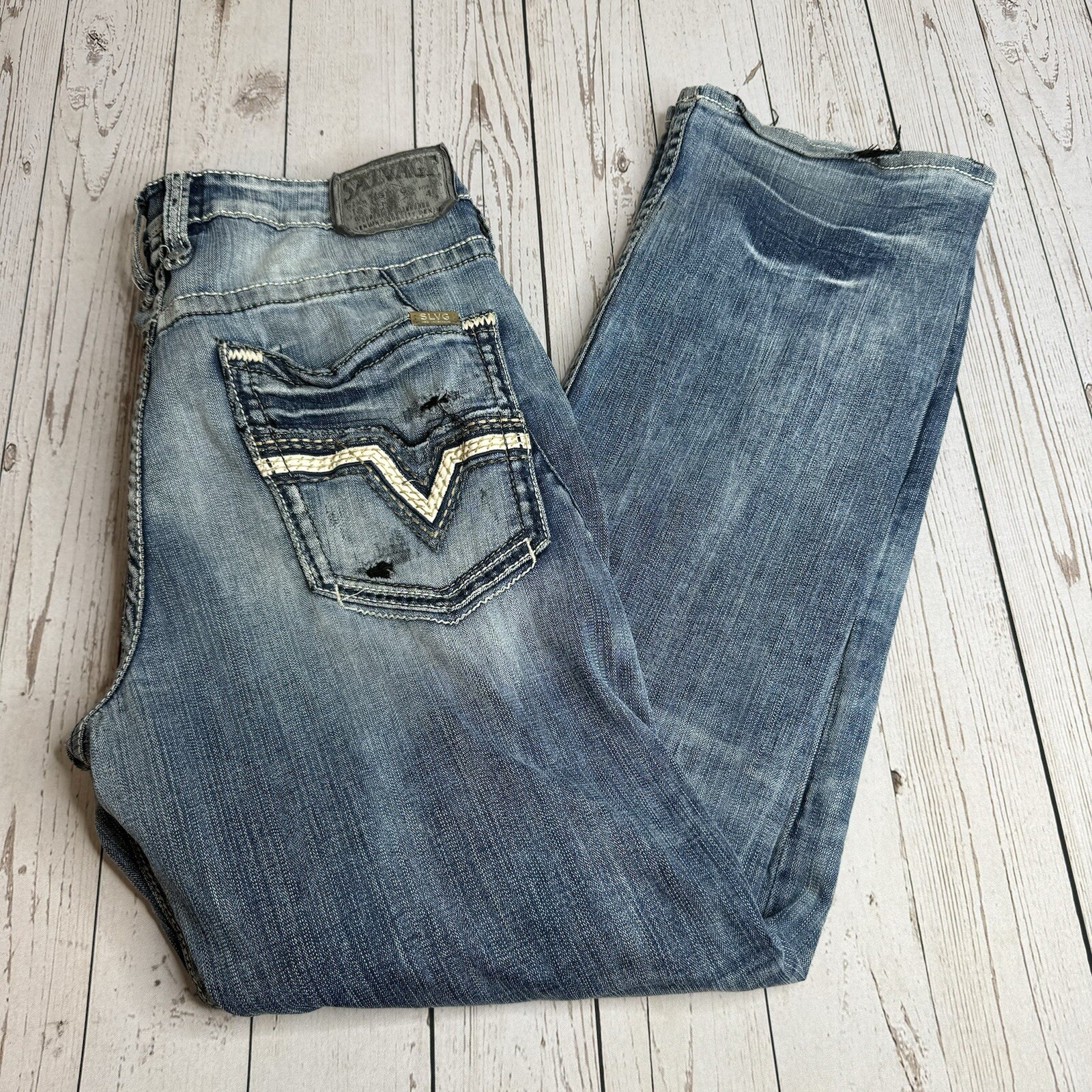 Salvage Jeans Mens 33×32 Blue Denim Relaxed Anarchy Stretch Flex Buckle BKE