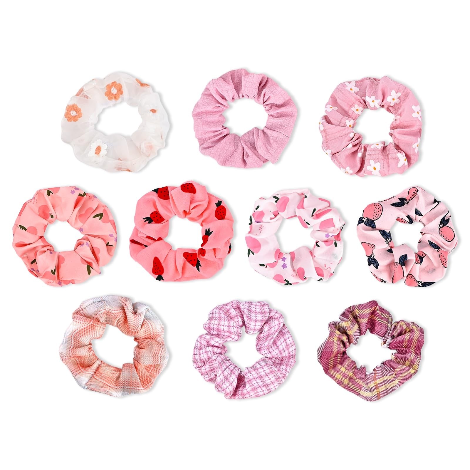 10-Piece Flower Fruits Solid Colorful Scrunchies for Women Girls, No Damage E…