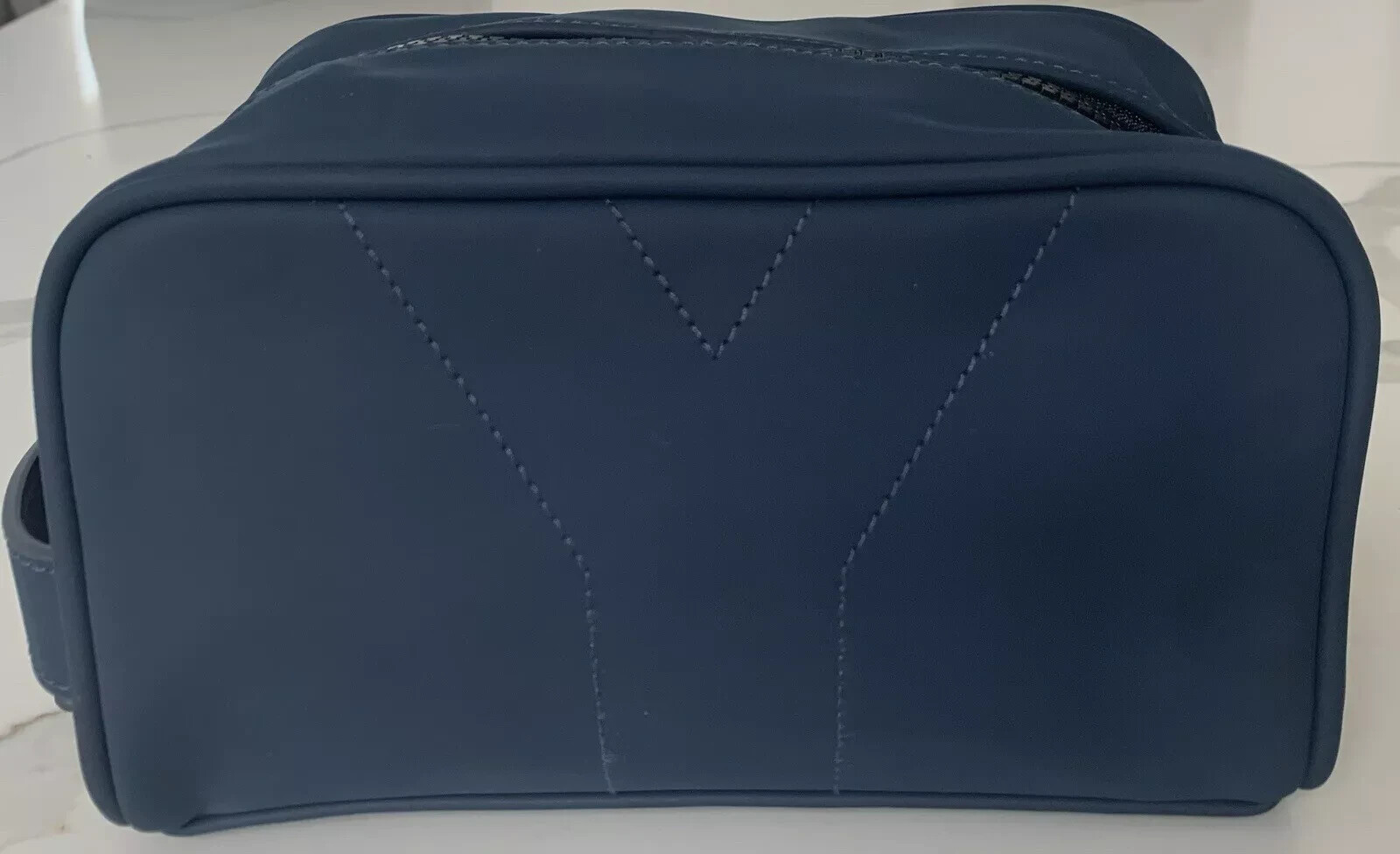 Yves Saint Laurent YSL Parfums Y Pouch slate blue faux leather travel Dopp Bag