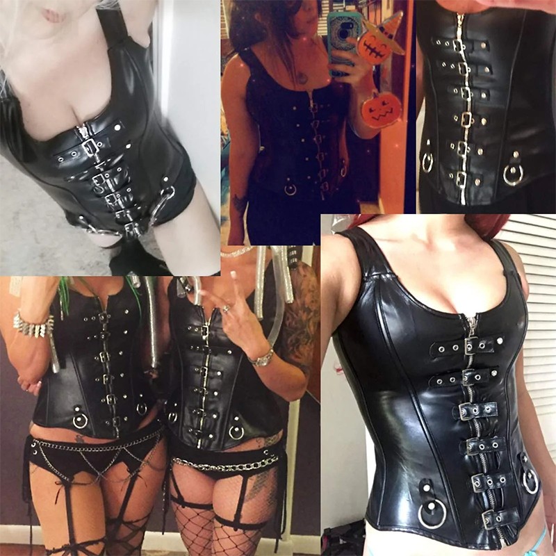 Women Steampunk Corset Bustier Top Vest Lace Up Waist Trainer Black Boned Shaper
