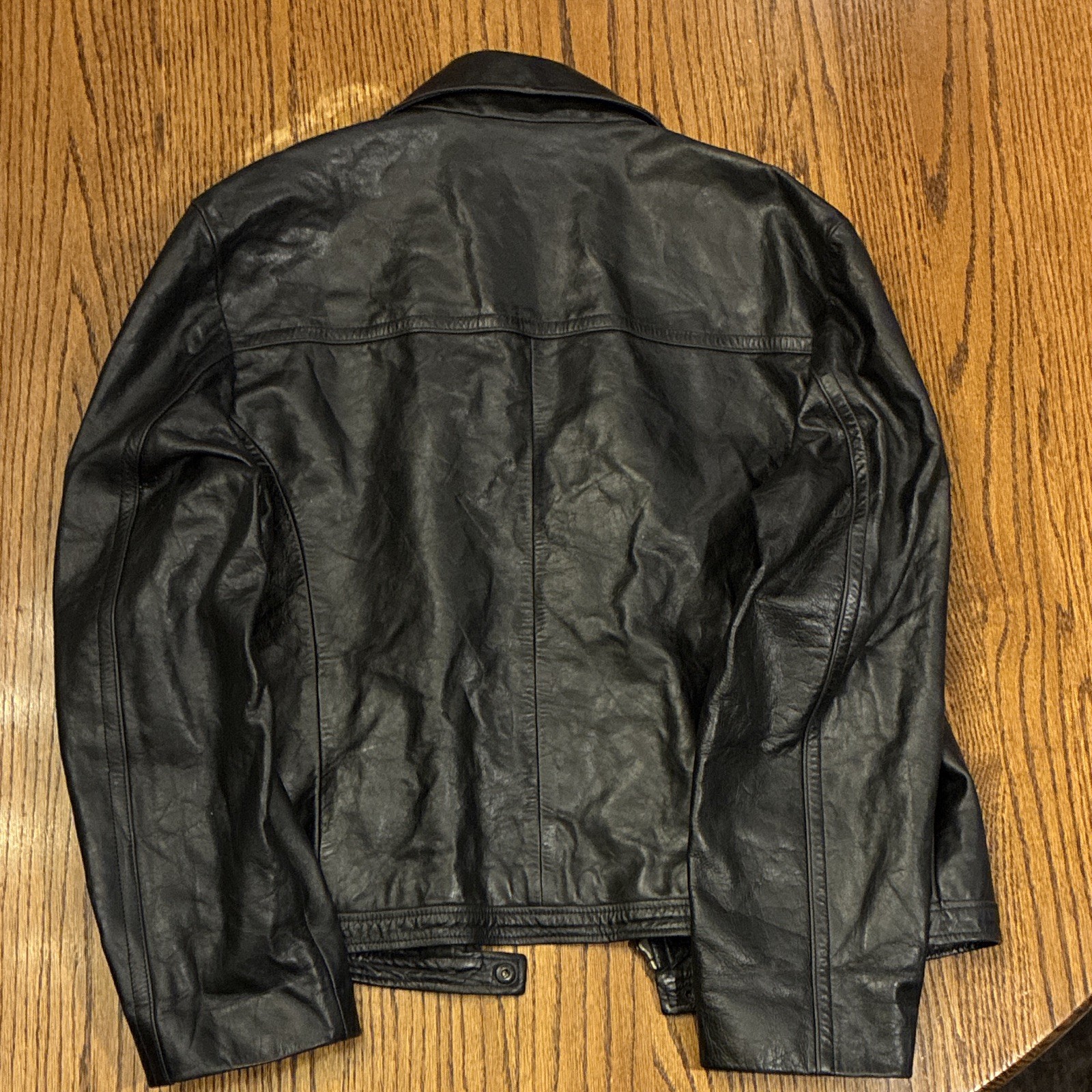 J.CREW Men’s XL Black Leather Jacket Lined Zip/Button Point Collar Pockets