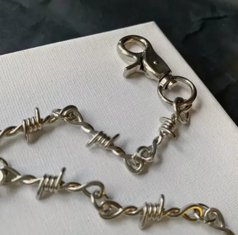 Style 22″ Silver Chrome Barb Wire Knot Biker Trucker Jean Wallet Key Chain