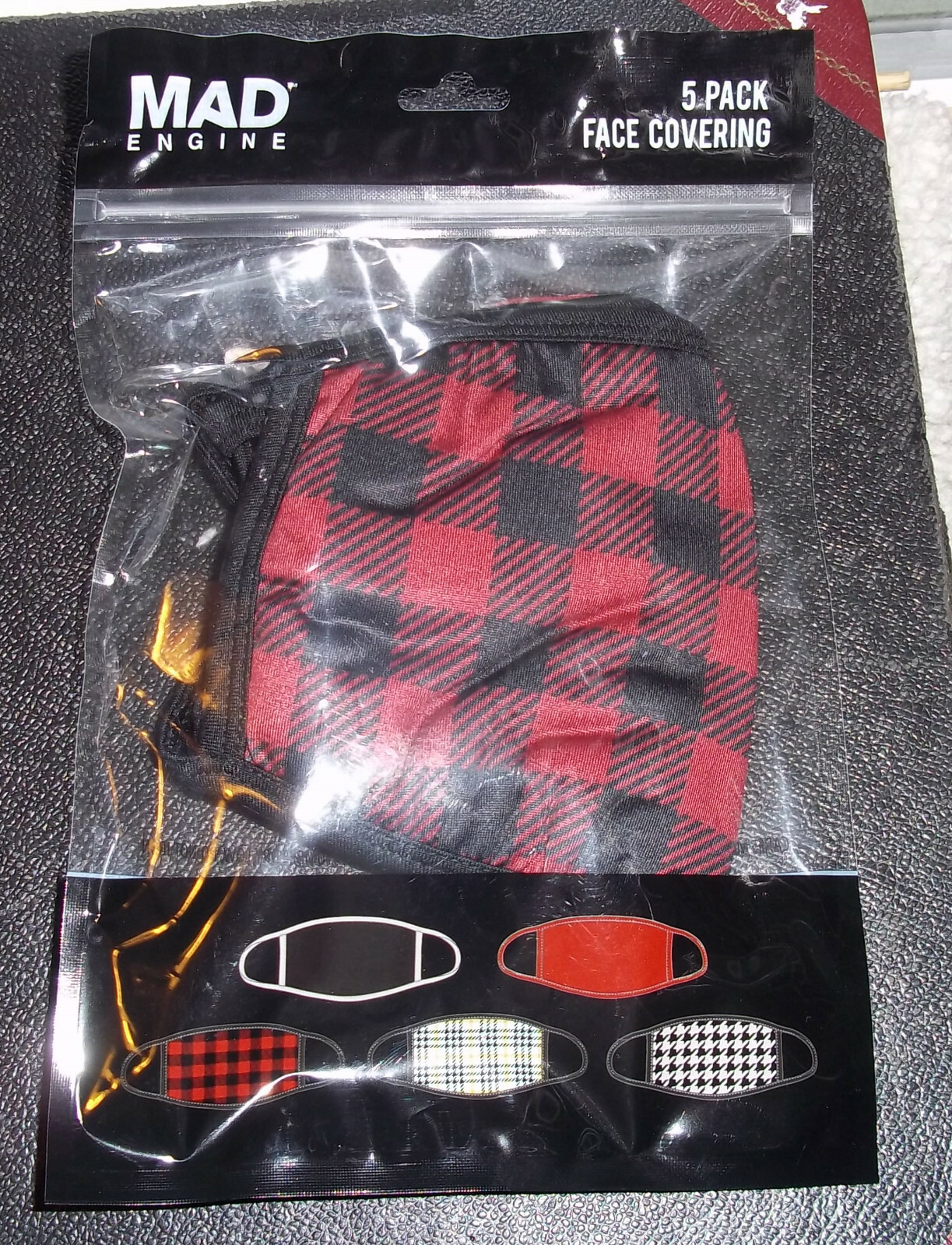 MAD Engine 5 Pack Face Cloth Face Coverings – Pack of Plaids-Washable NIP