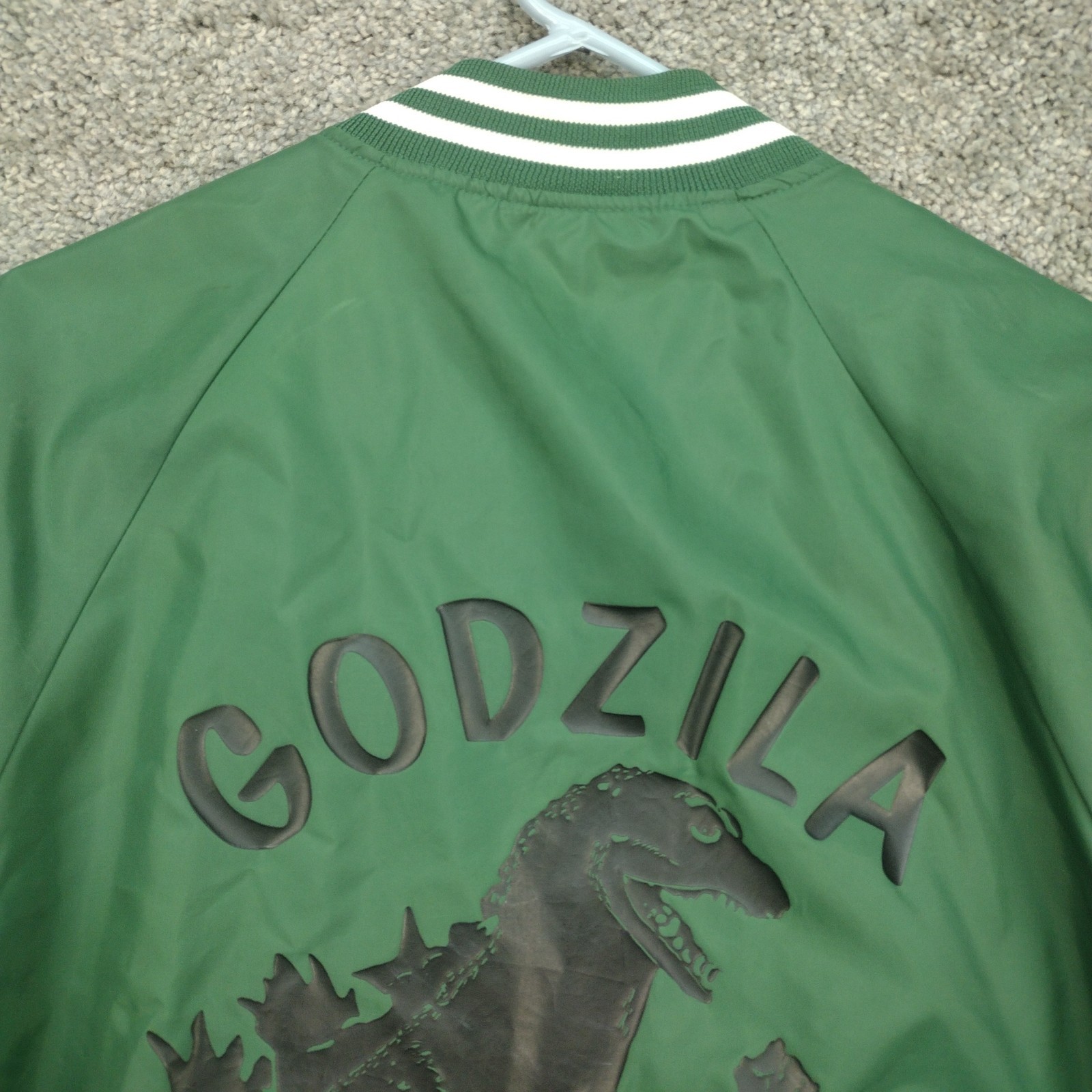 Vintage 80s Hartwell GODZILLA Green Satin Jacket Made In USA Medium 38-40 COOL