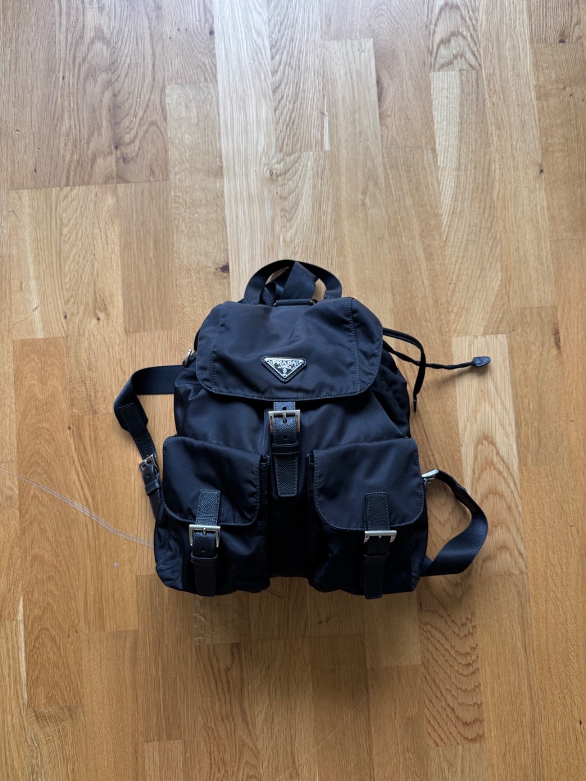 PRADA Re Nylon Buckle Closure Backpack Medium Black Nylon
