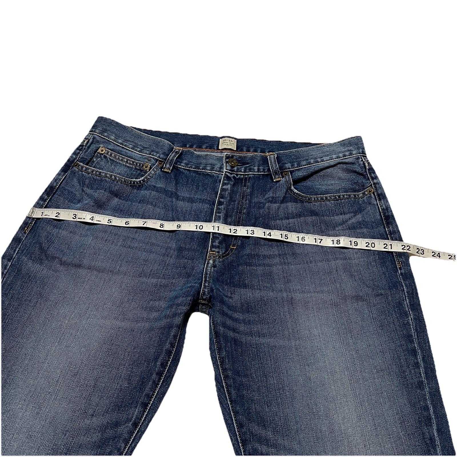 J Crew Mens Size 36×33.5 Distressed Urban Slim Straight Denim Cotton Blue Jeans