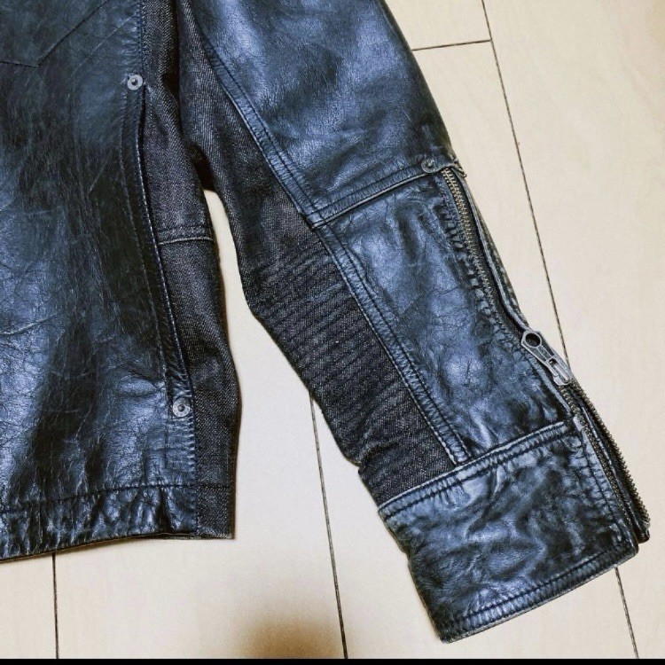 00s GAP 1969 Leather Denim Hybrid Jacket M Cowhide Padded Sleeve Archive Y2K