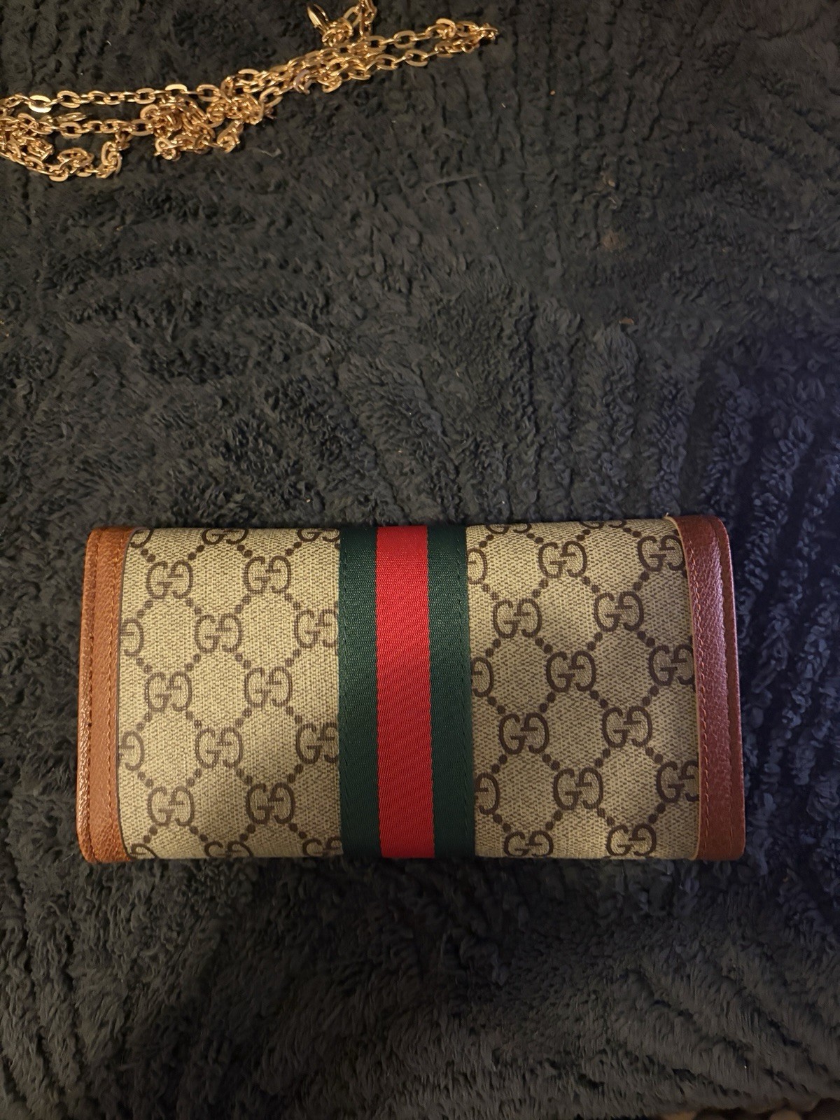 GG Monogram Wallet Crossbody with Gold Chain Used Once Or Twice Excellent Cond