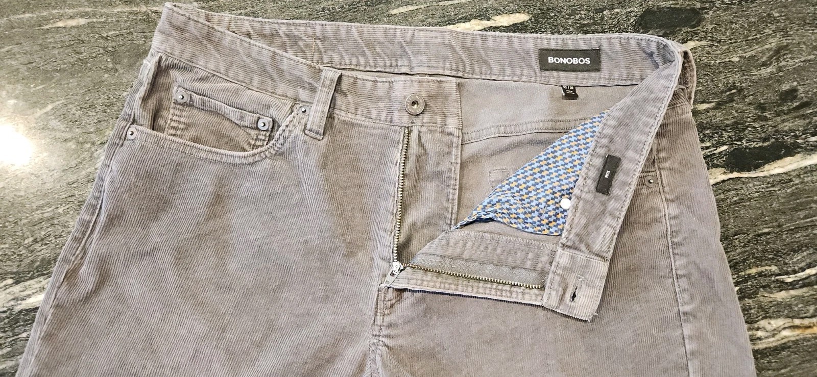 Bonobos Men’s Cordoroy Pants Charcoal Gray 32/30 Slim Fit
