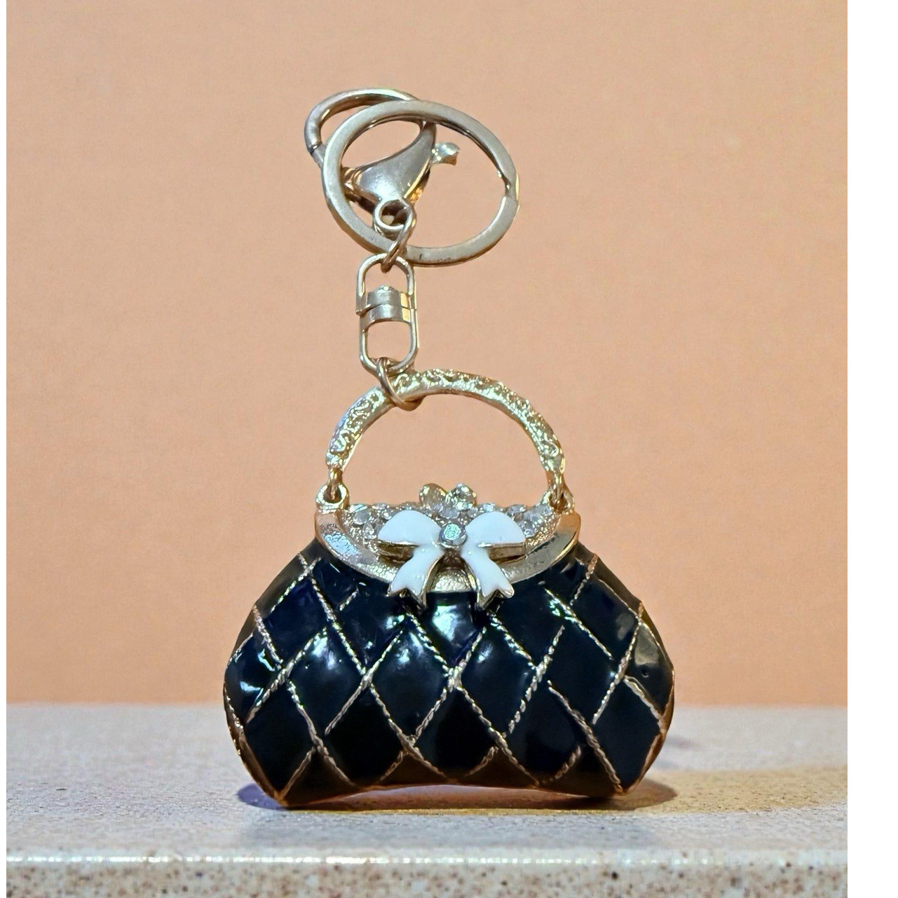 Black Quilted Purse Keychain Glam Handbag Charm Cute Fashion Bag Accessory