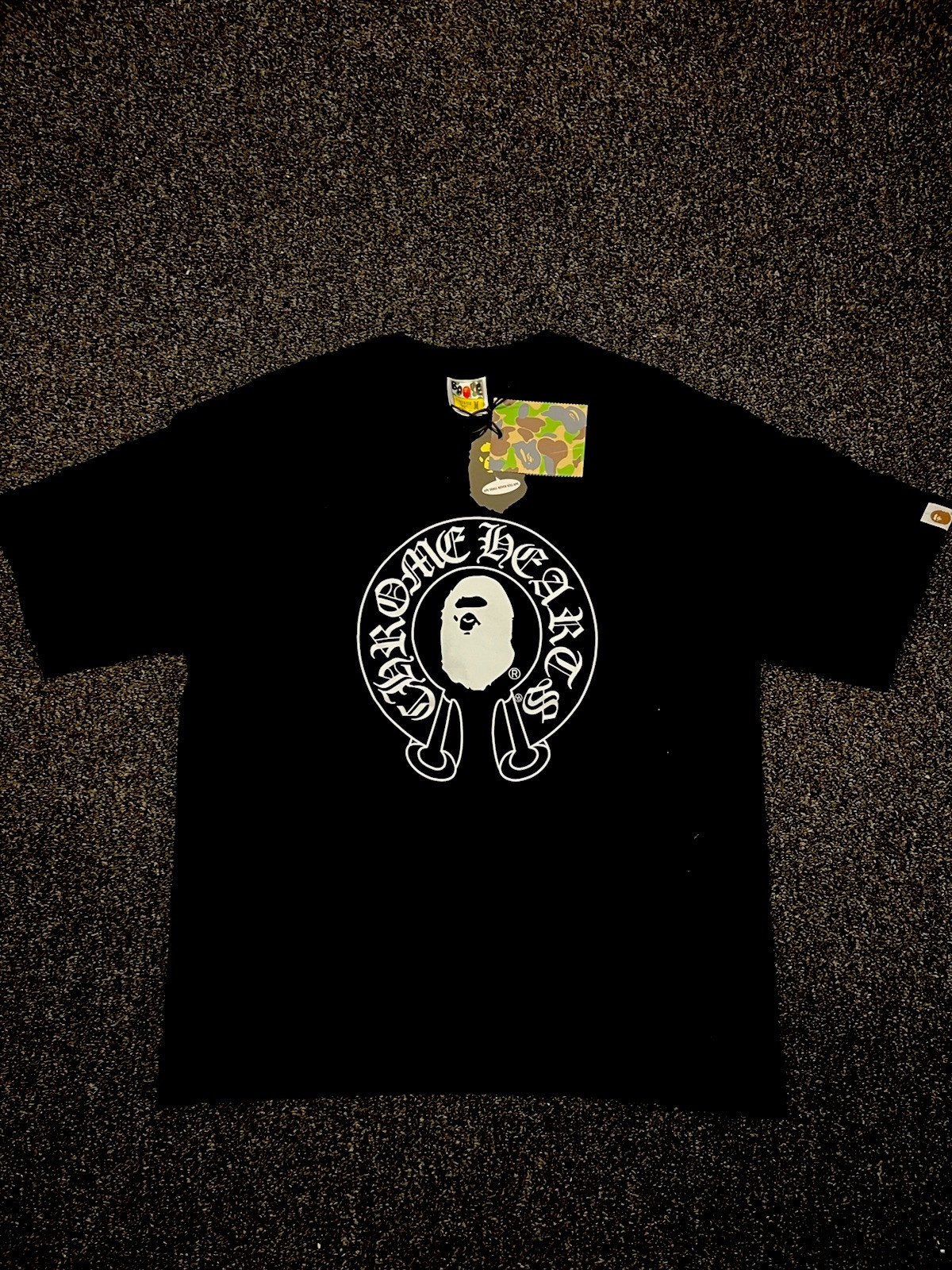 A Bathing Ape BAPE Chrome Hearts Black Graphic Logo Ape Head Tee M