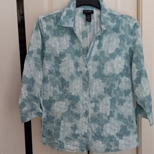 Lane Bryant Women’s Plus 18/20 Blue White Floral Collared 3/4 Sleeve Blouse
