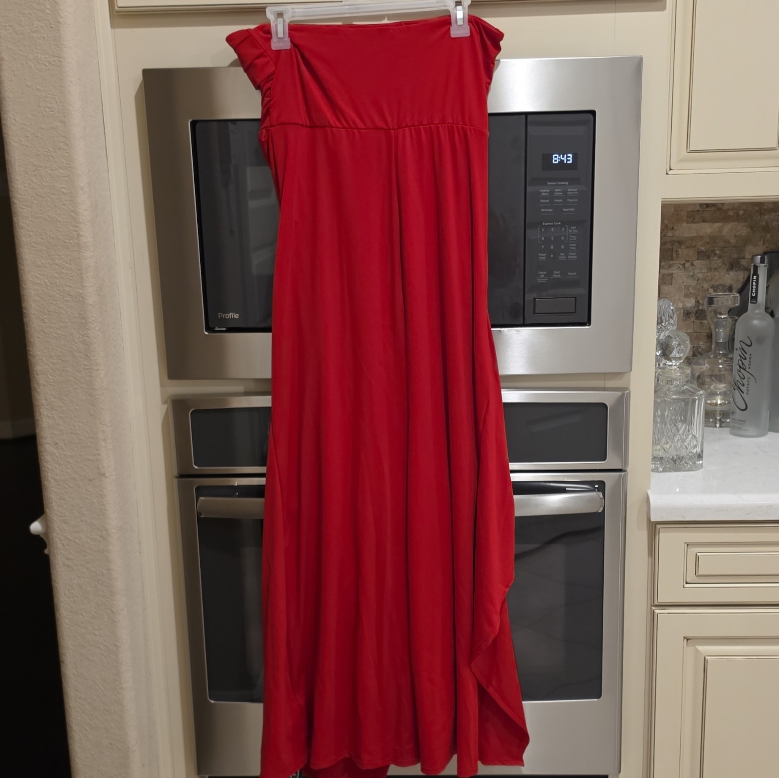 Halara Red Strapless Ruched Maxi Dress Long Stretch Jersey Polyester L