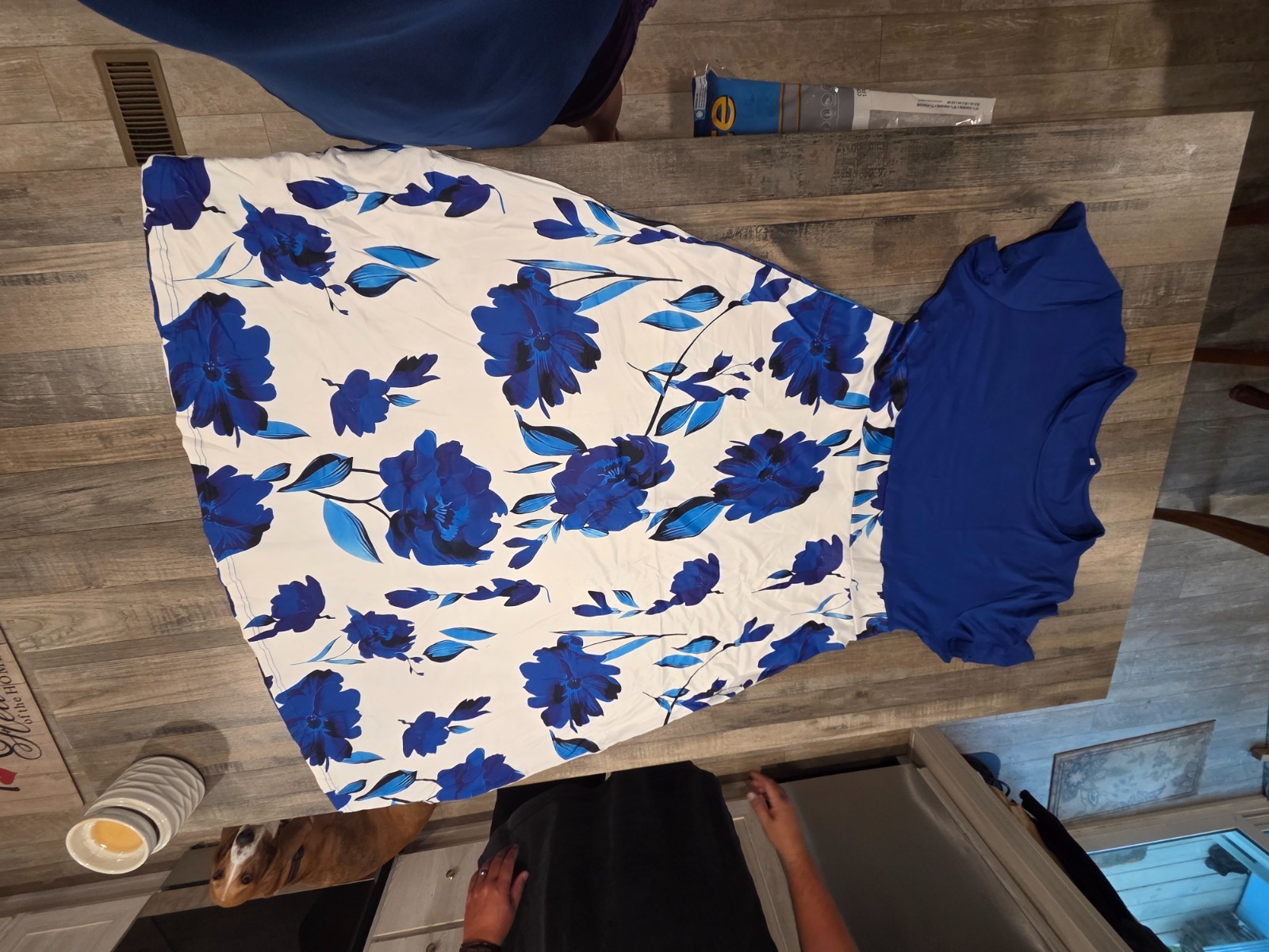 Vibrant blue floral A-line ankle-length dress for women – size 18 (Very Comfy)