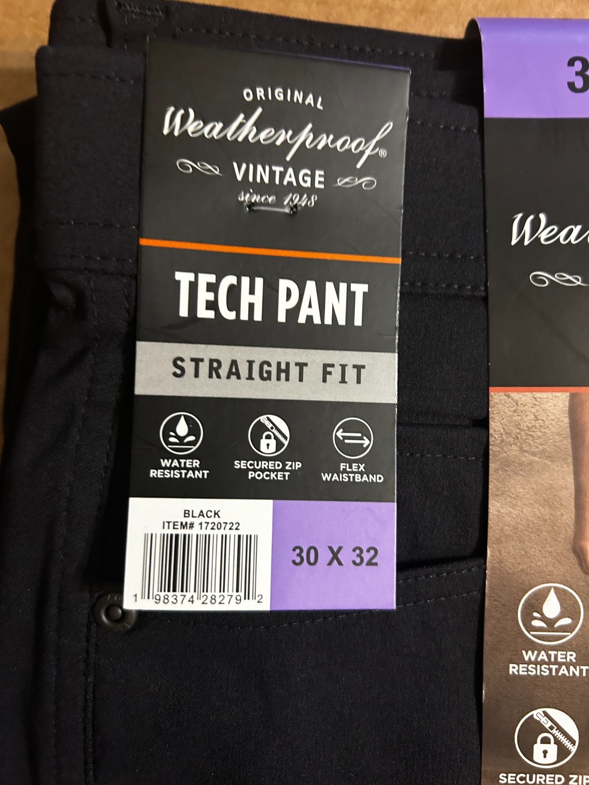 Weatherproof Vintage Men’s Tech Pant Straight Fit Black Size 30×32