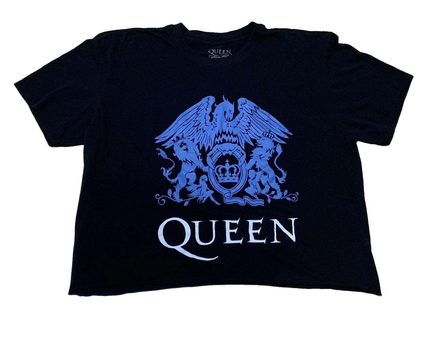 Queen Official Merch Black Cropped T-Shirt Blue Graphic Size XL