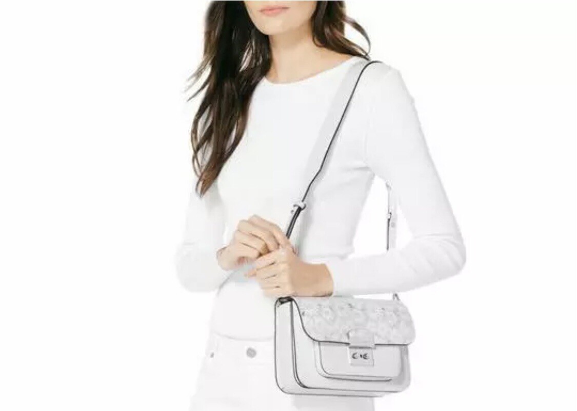 37”x1 3/8”Wide Michael Kors Silver Hardware White Leather Handbag Shoulder Strap