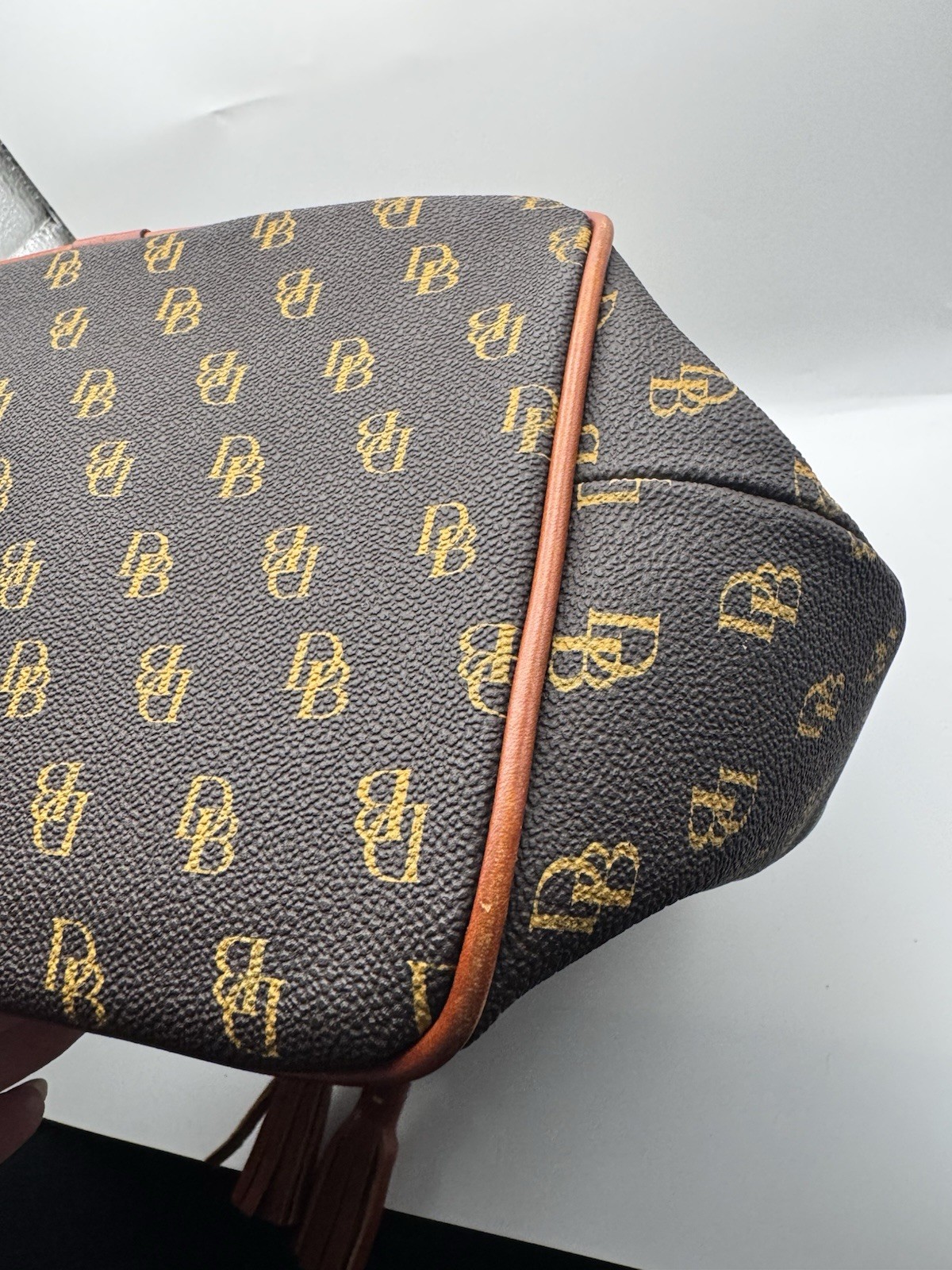 Dooney & Bourke Greta Signature Murphy Backpack Tassel Draw String Monogrammed