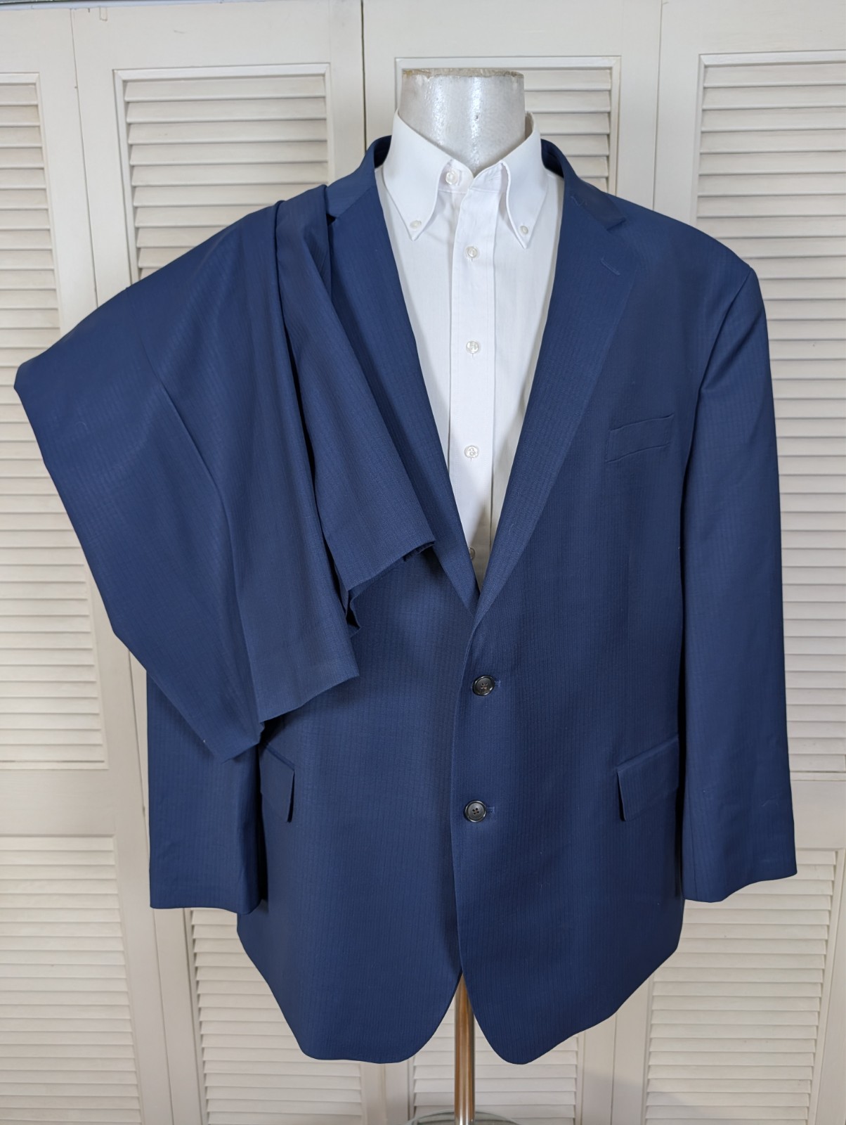 Stafford 2 Piece suit Mens 56R Pants 56×28 Big And Tall Super Suit Solid Blue
