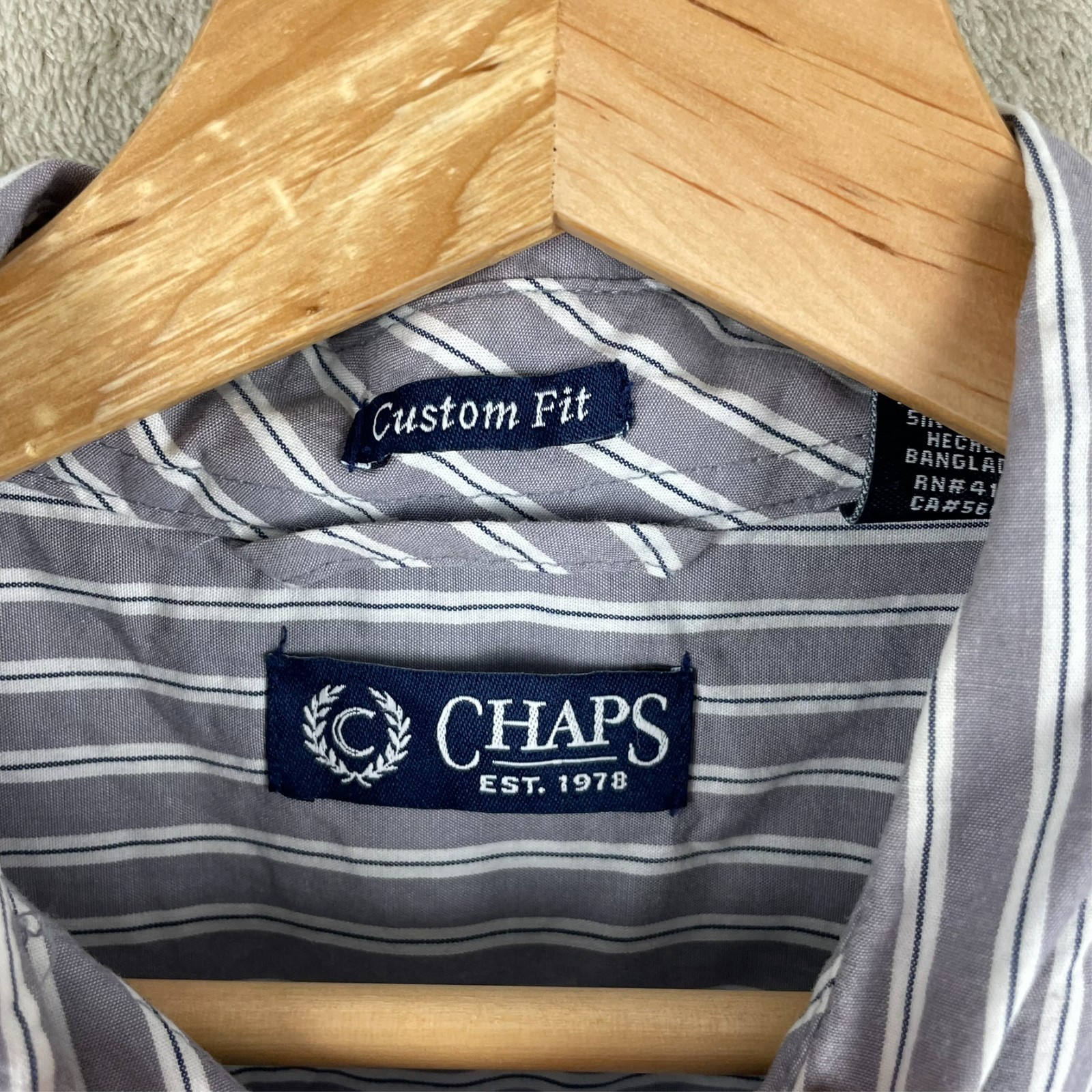 Men’s Chaps Ralph Lauren Stripe Long Sleeve Collar Shirt Size L Large Custom Fit