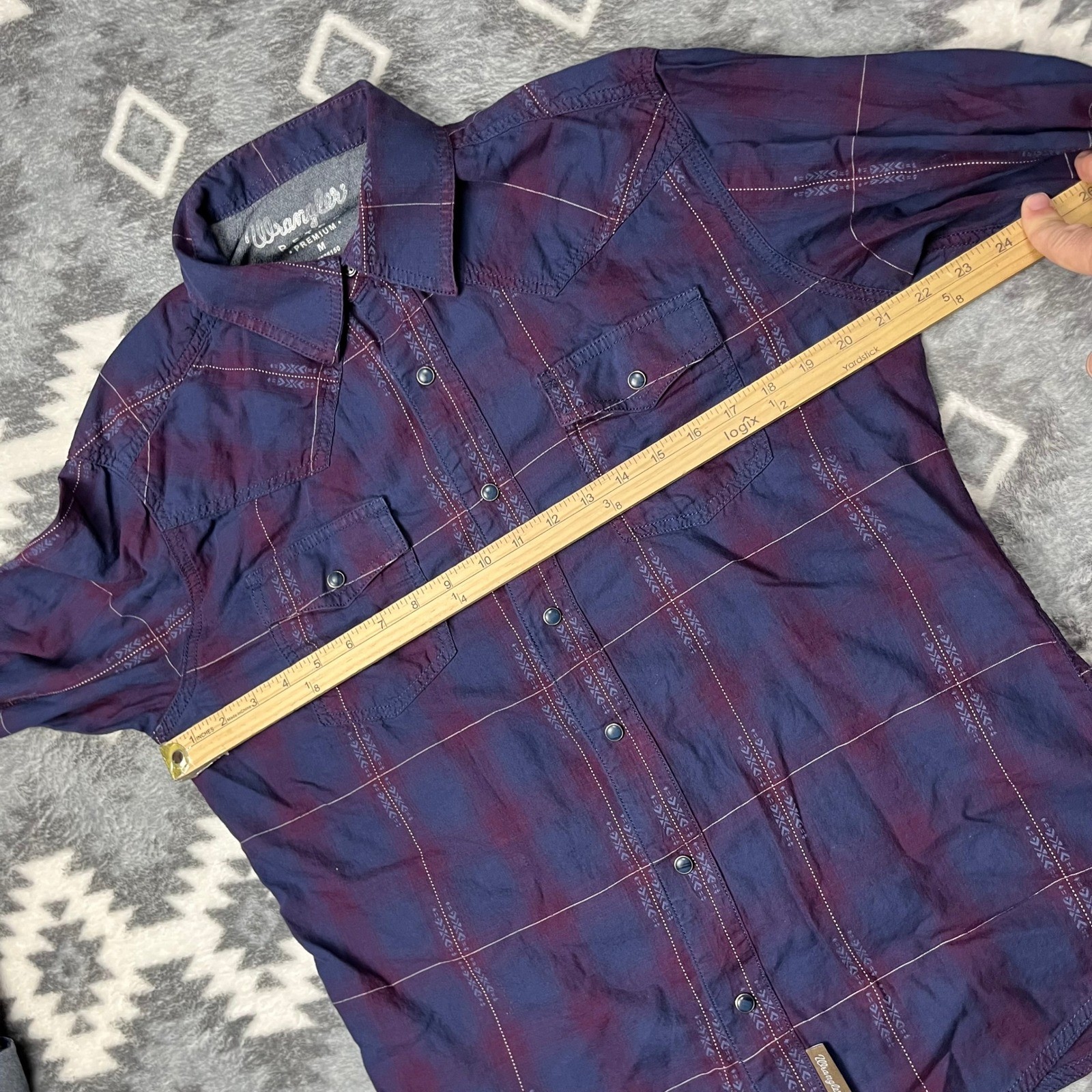 Wrangler Retro Premium Mens Purple Plaid Western Snap Shirt 112338150 M