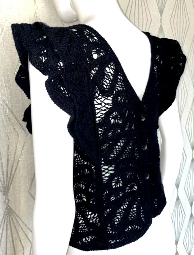 White House Black Market Black Crochet V-Neck Crop Top sz.LP $89 New